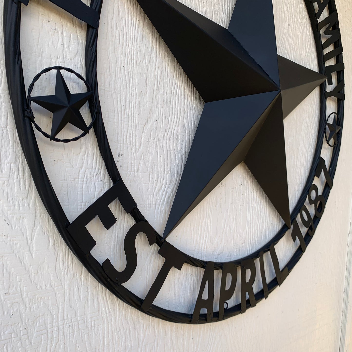 RALSTON FAMILY STYLE CUSTOM NAME STAR BARN METAL STAR 3d TWISTED ROPE RING WESTERN HOME DECOR RUSTIC BLACK HANDMADE 24",32",36",50"