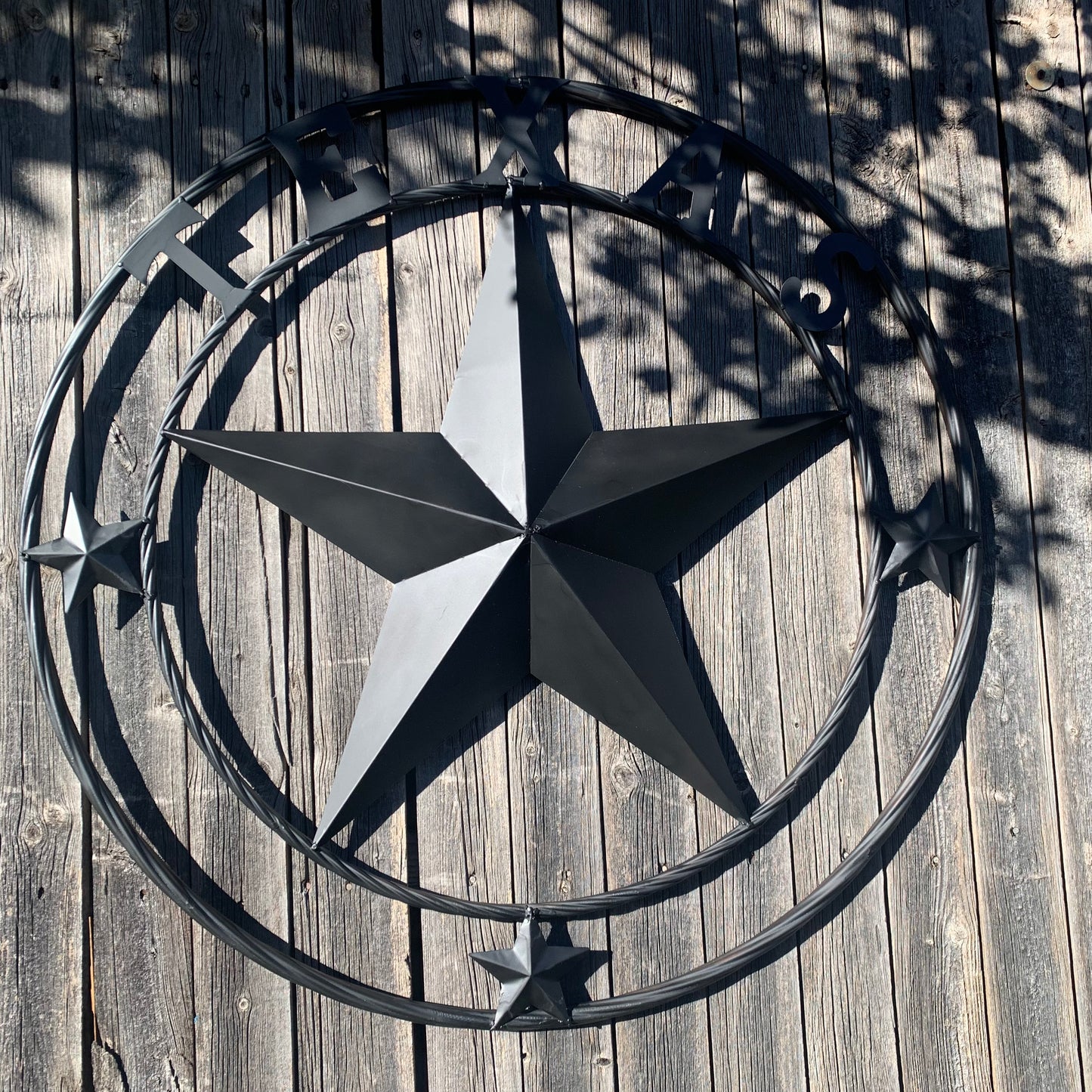 TEXAS LONESTAR WITH 3 SMALL STARS BARN STAR METAL RUSTIC BLACK TWISTED ROPE RING WESTERN HOME DECOR HANDMADE NEW