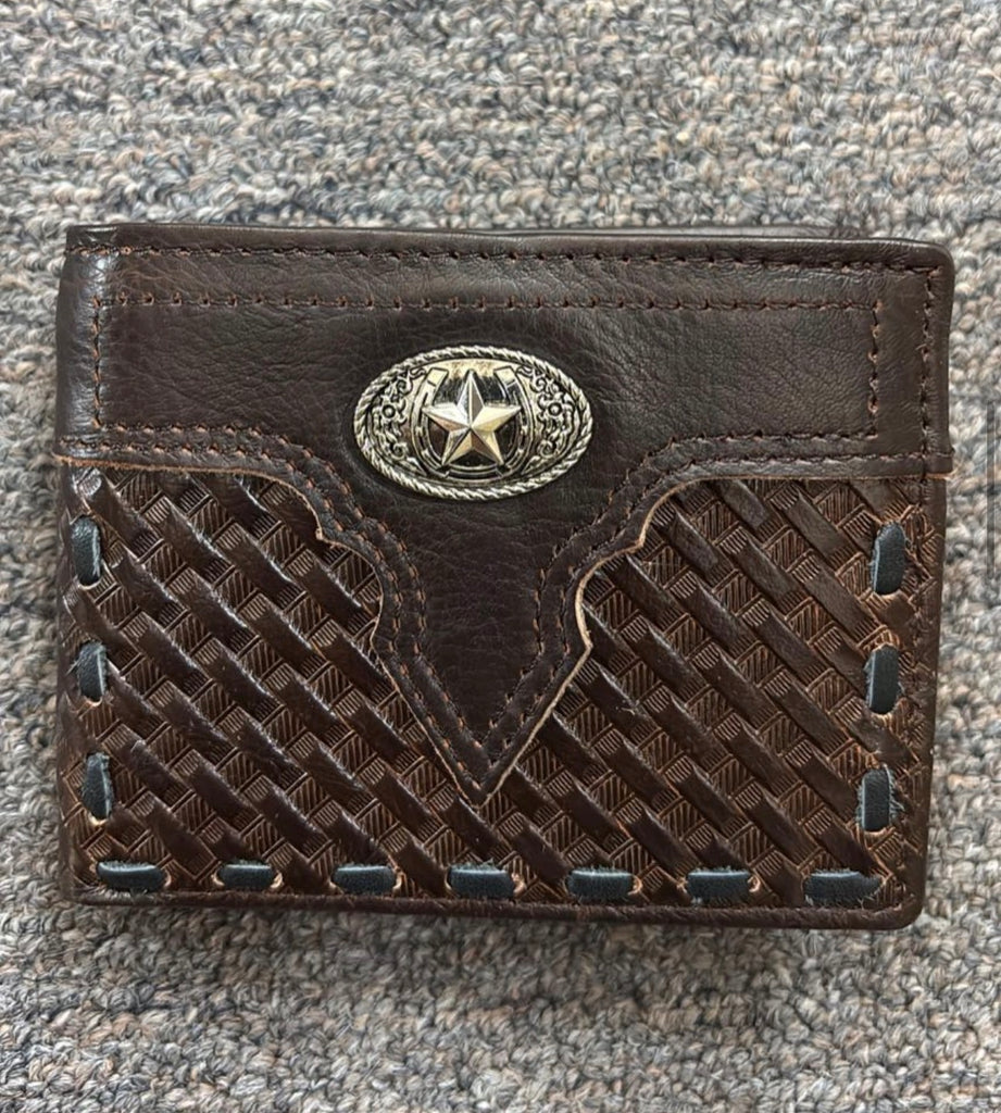 5" MEN'S BROWN STAR WALLET GENUINE LEATHER BIFOLD WESTERN STYLE WALLET NEW