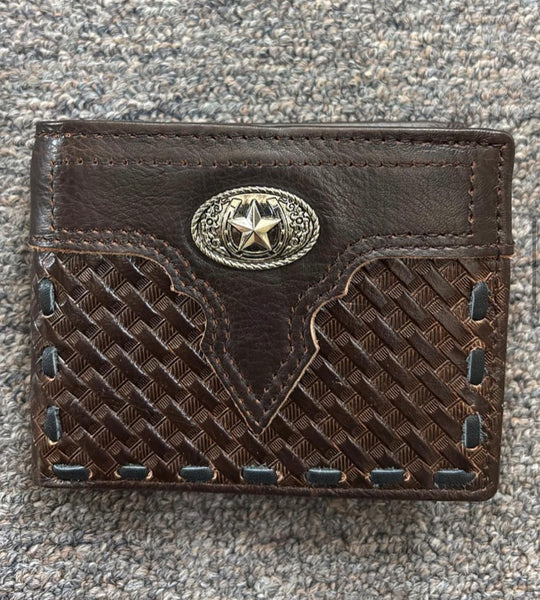 5" MEN'S BROWN STAR WALLET GENUINE LEATHER BIFOLD WESTERN STYLE WALLET NEW