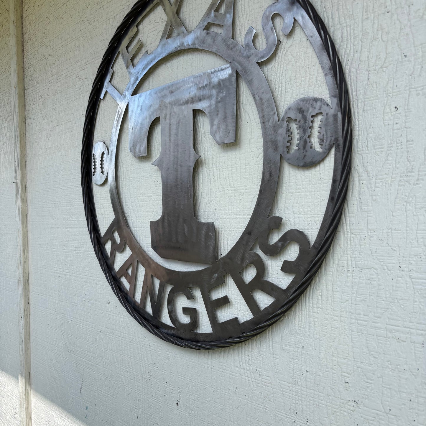 TEXAS RANGERS CUSTOM RAW METAL VINTAGE CRAFT TEAM SIGN TWISTED ROPE RING HANDMADE