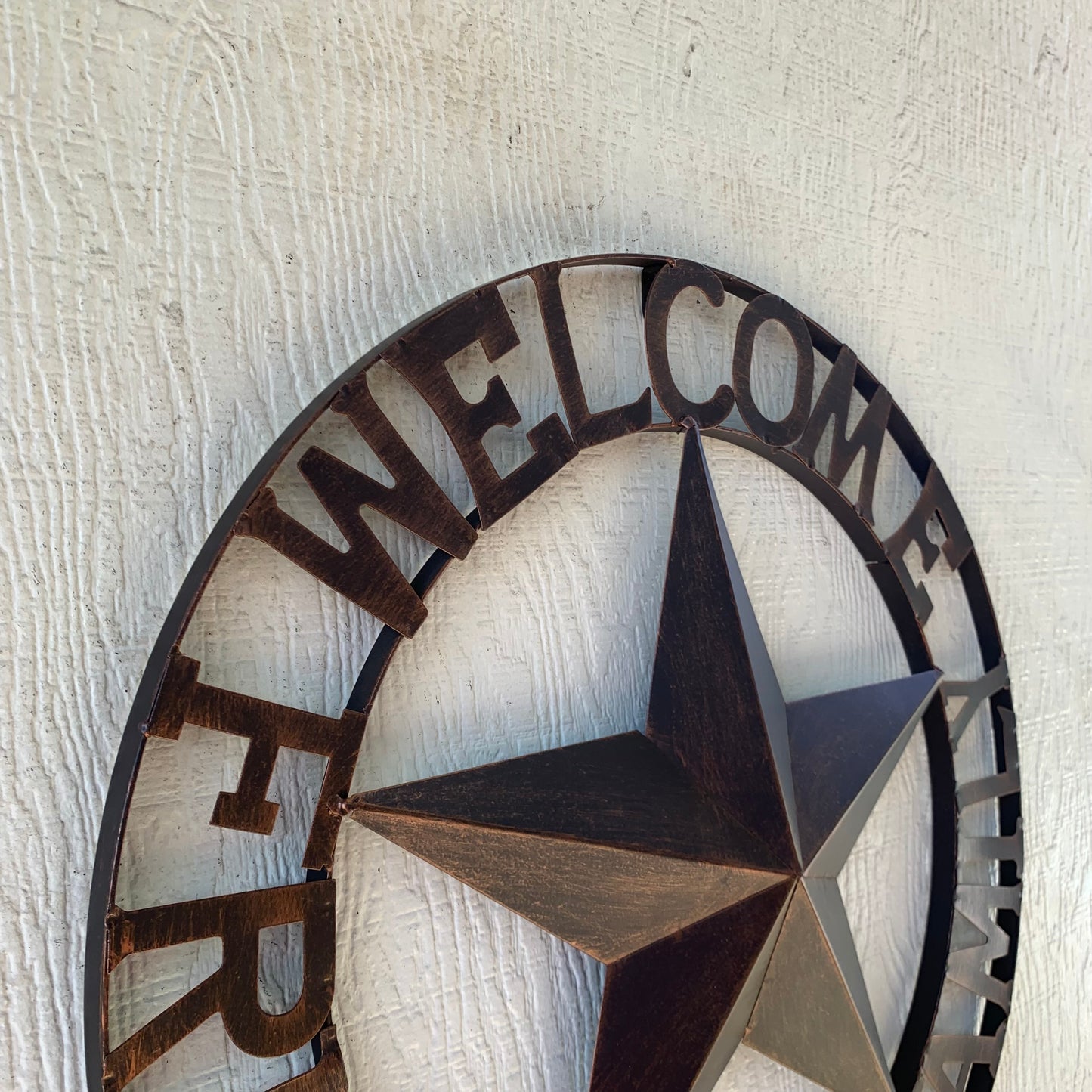 WELCOME FRIENDS FAMILY BARN METAL STAR WALL ART BRONZE WESTERN HOME DECOR HANDMADE NEW #EH13339