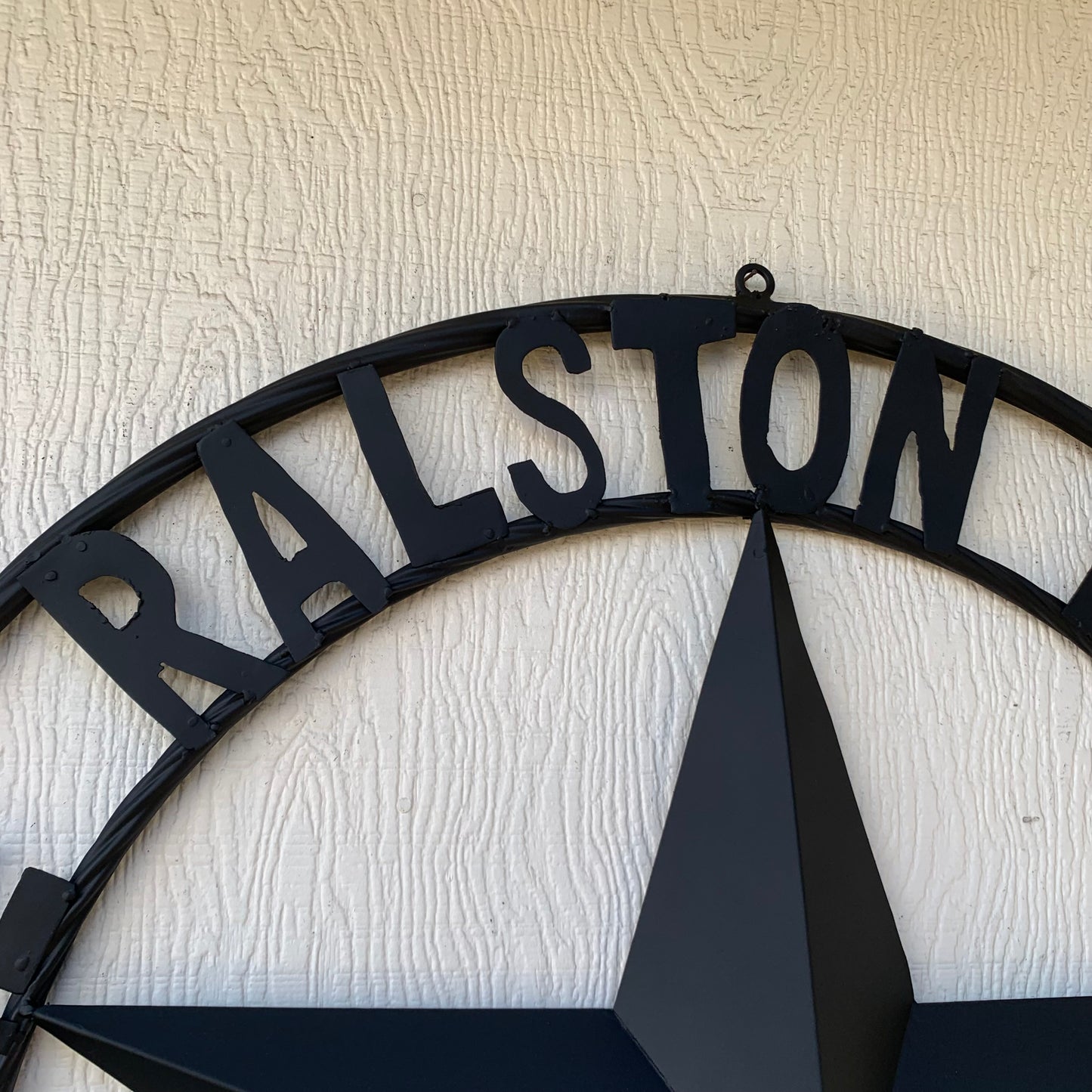 RALSTON FAMILY STYLE CUSTOM NAME STAR BARN METAL STAR 3d TWISTED ROPE RING WESTERN HOME DECOR RUSTIC BLACK HANDMADE 24",32",36",50"