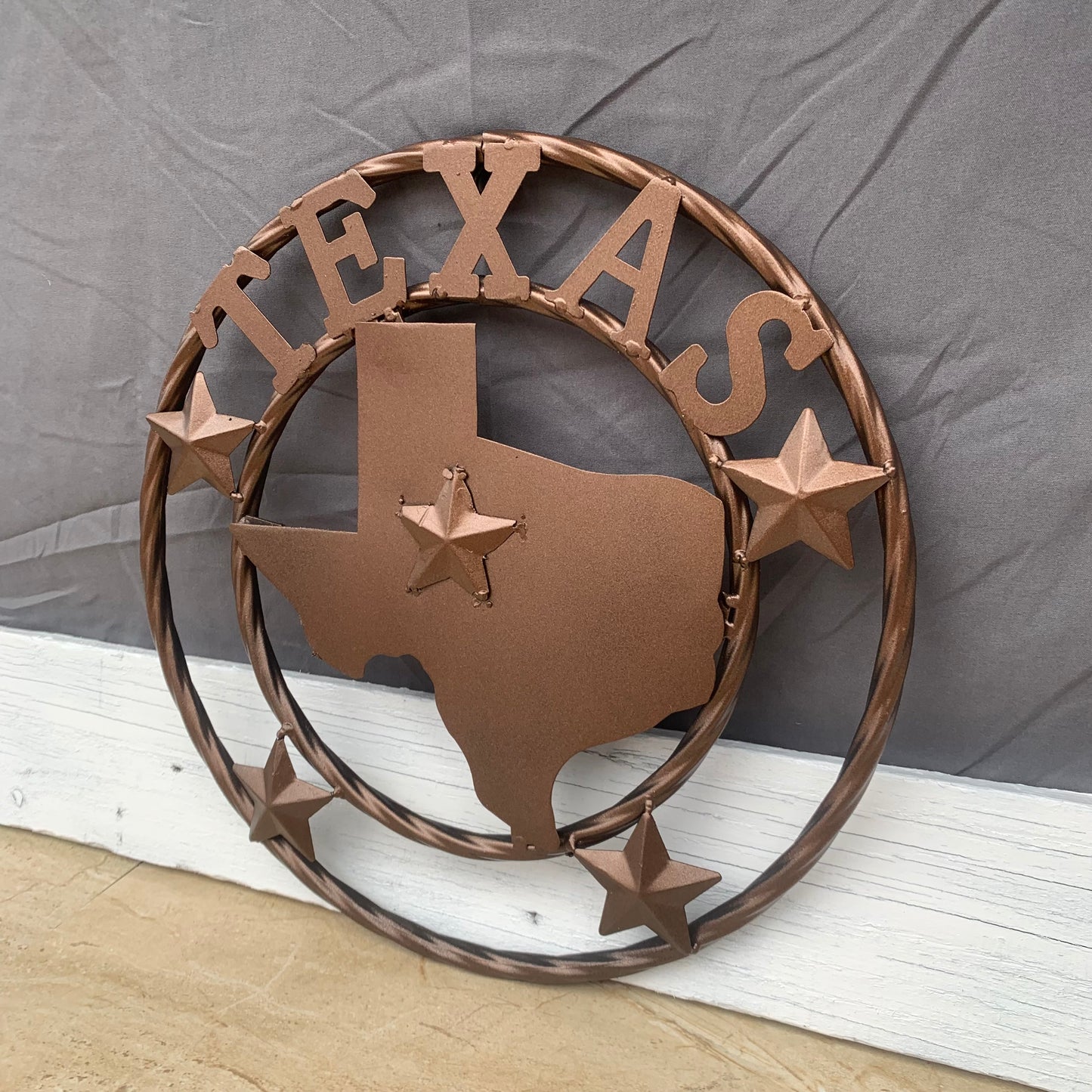 12" STATE OF TEXAS MAP RUSTIC BRONZE TWISTED RING METAL SIGN WESTERN HOME DECOR HANDMADE NEW