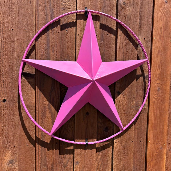 PINK STAR BARN METAL LONE STAR TWISTED ROPE RING WESTERN HOME DECOR HANDMADE 12",24",36"