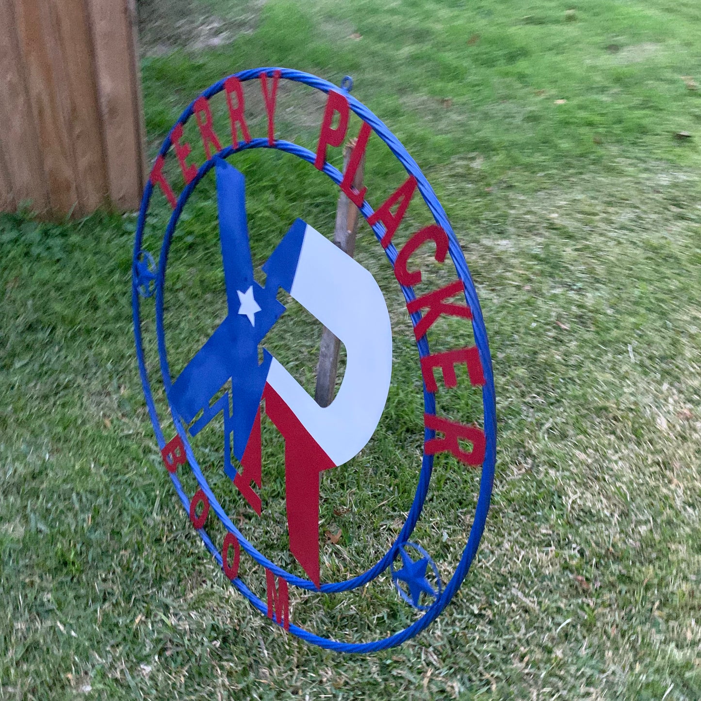 #EH11299 CUSTOM NAME XR ROOFING STYLE SIGN RED,WHITE & BLUE TEXAS FLAG LOGO HANDMADE
