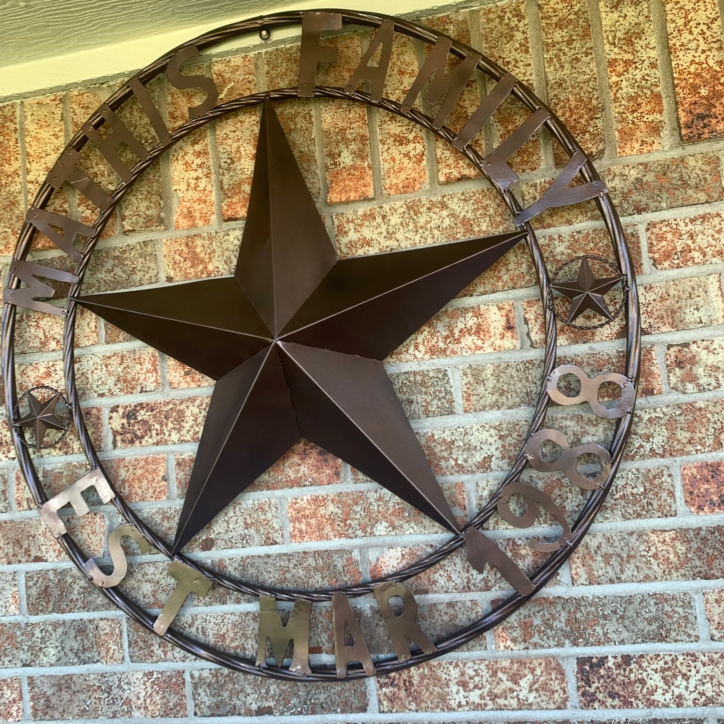 MATHIS STYLE CUSTOM NAME STAR BARN STAR 3d METAL LONESTAR TWISTED ROPE RING WESTERN HOME DECOR RUSTIC BRONZE COPPER HANDMADE 24",32",36",50"