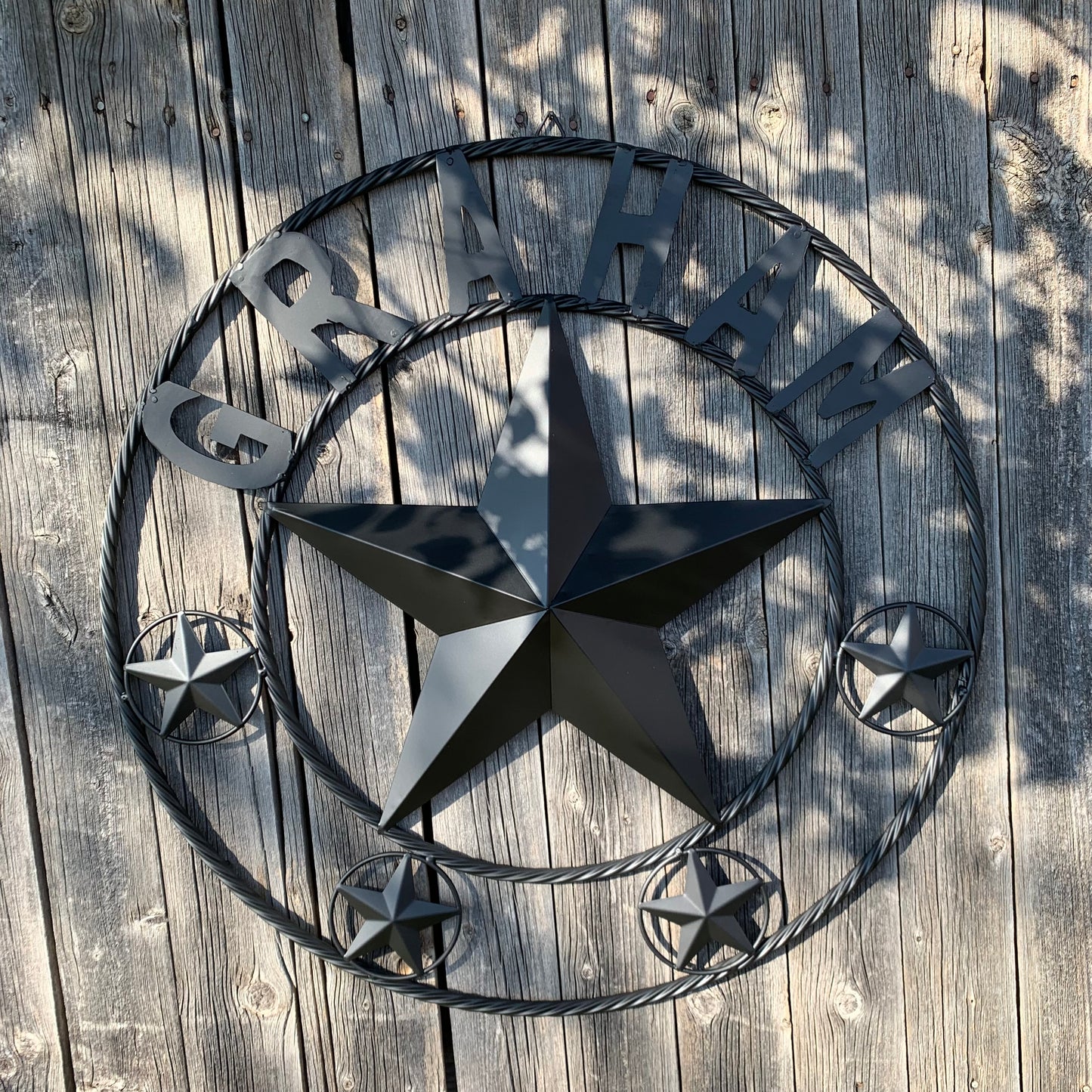GRAHAM STYLE YOUR CUSTOM NAME STAR BARN STAR METAL LONE STAR WESTERN HOME DECOR RUSTIC BLACK HANDMADE 24",32",36",50"