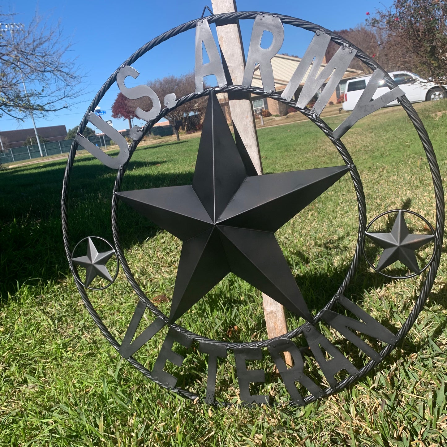 US ARMY VETERAN BARN STAR METAL LONESTAR CUSTOM NAME STAR WESTERN HOME DECOR RUSTIC BLACK  24",32",36",50"