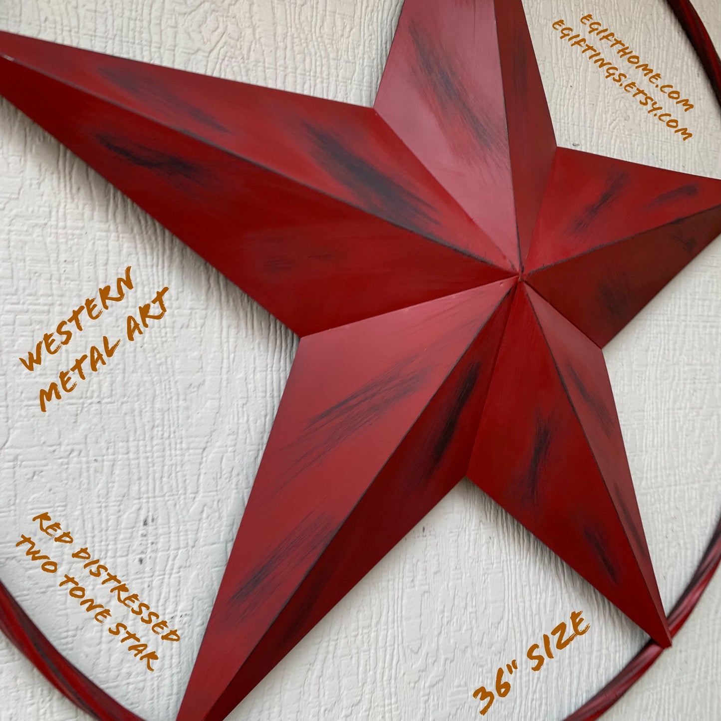 RED DISTRESSED STAR TWO TONE TEXTURE BARN STAR METAL LONESTAR TWISTED ROPE RING WESTERN HOME DECOR HANDMADE NEW #EH12958