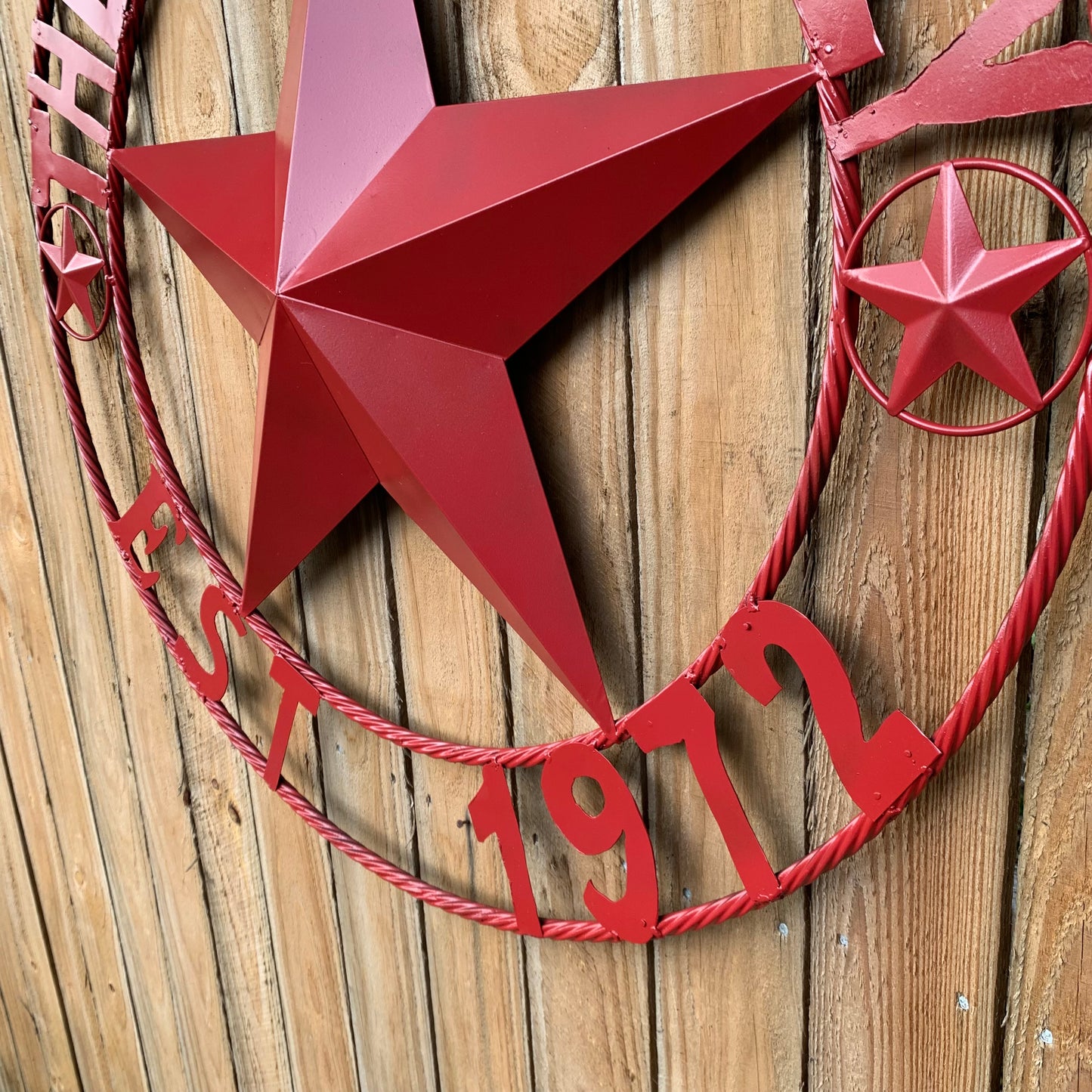 NEGRI FAMILY STYLE YOUR CUSTOM NAME STAR BARN STAR METAL LONE STAR WESTERN HOME DECOR RUSTIC BURGUNDY RED HANDMADE 24",32",36",50"