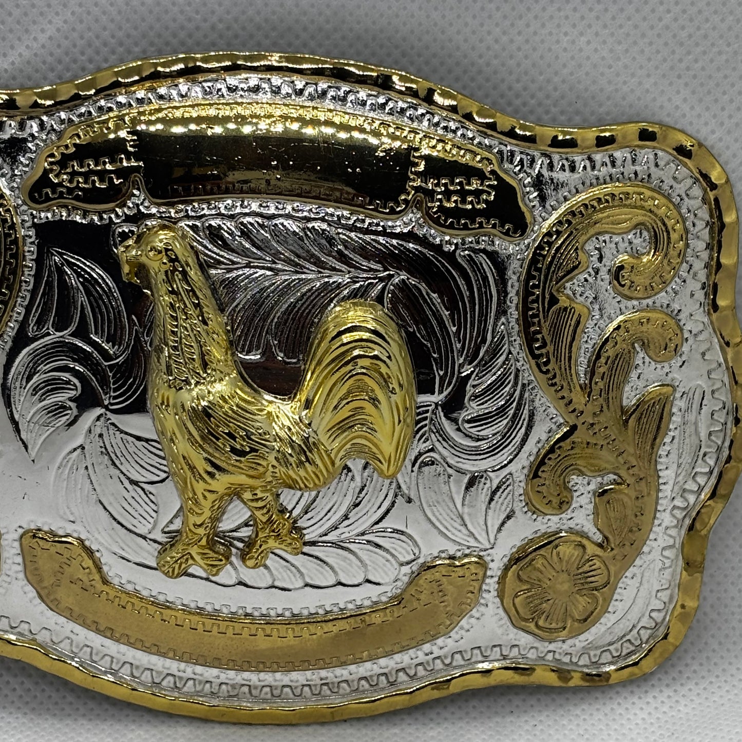 ROOSTER BELT BUCKLE GOLD SILVER WESTERN BUCKLE CRAFT HANDMADE 5.5" X 4" #EH13802