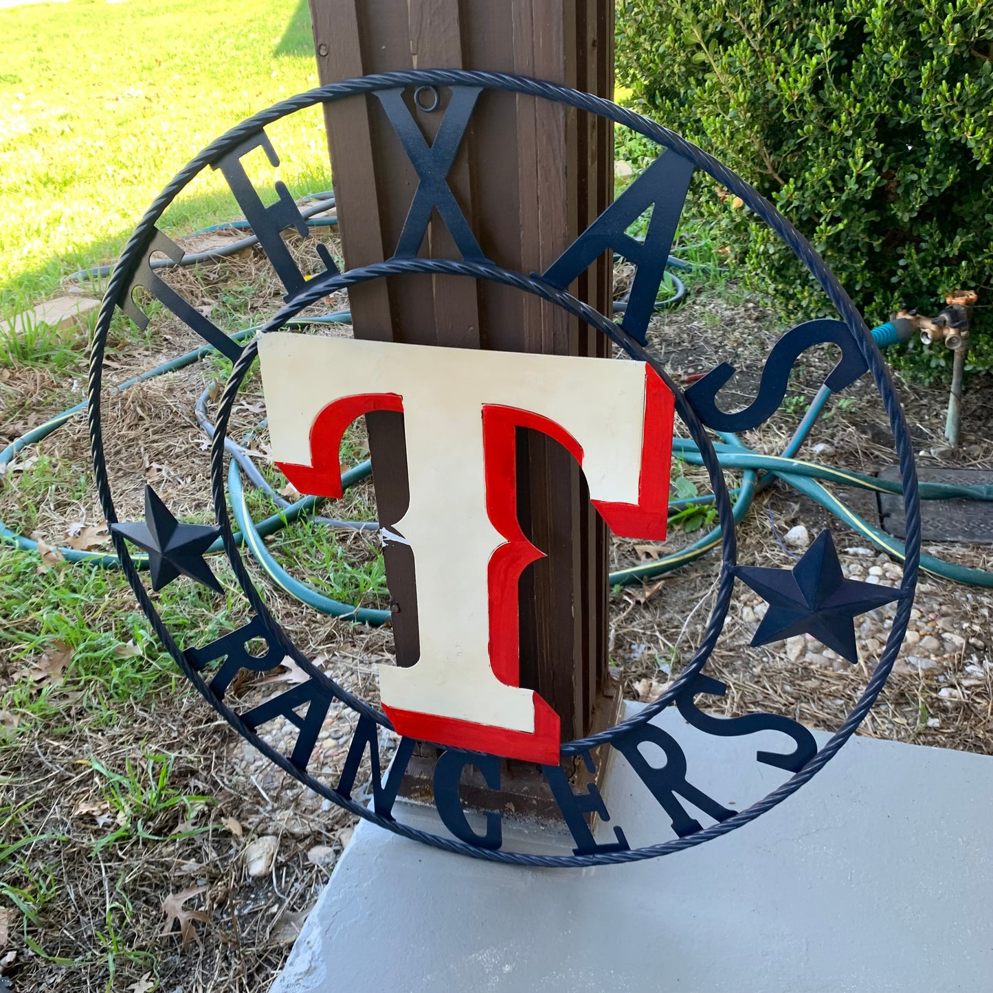 12", 18", 24", 32" TEXAS RANGERS BARN CUSTOM METAL VINTAGE CRAFT SIGN TEAM  WHITE & RED & NAVY BLUE RING & STAR HANDMADE