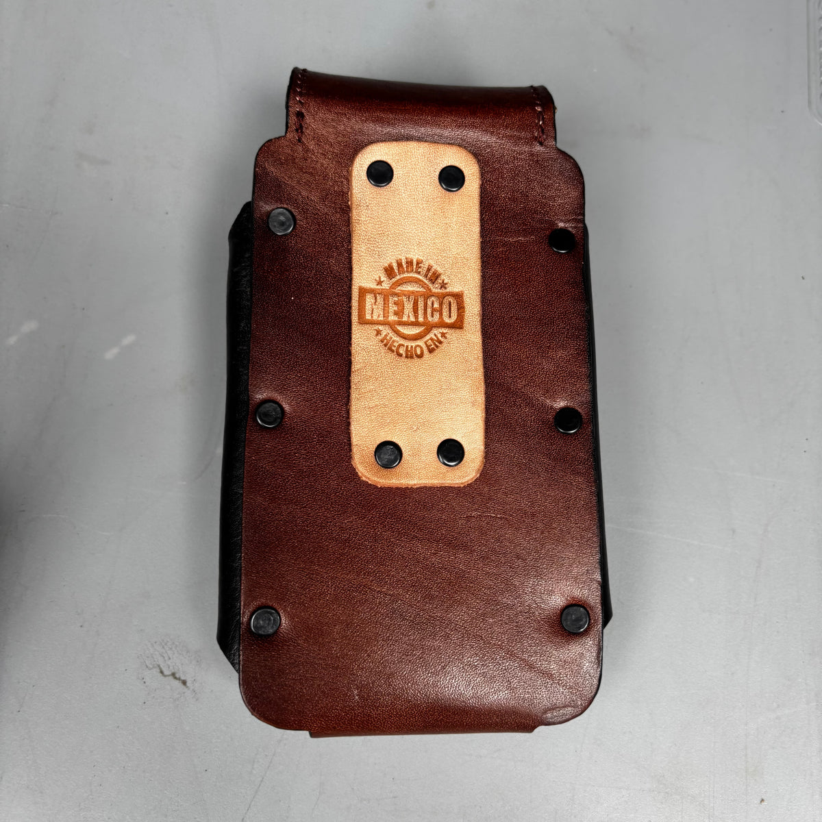 COWBOY PRAYER LEATHER HOLSTER 7" PHONE POUCH WITH KNIFE HOLDER FRONT EXTRA LARGE  BELT LOOP CELL PHONE CASE UNIVERSAL OVERSIZE MADE IN MEXICO #EH13861