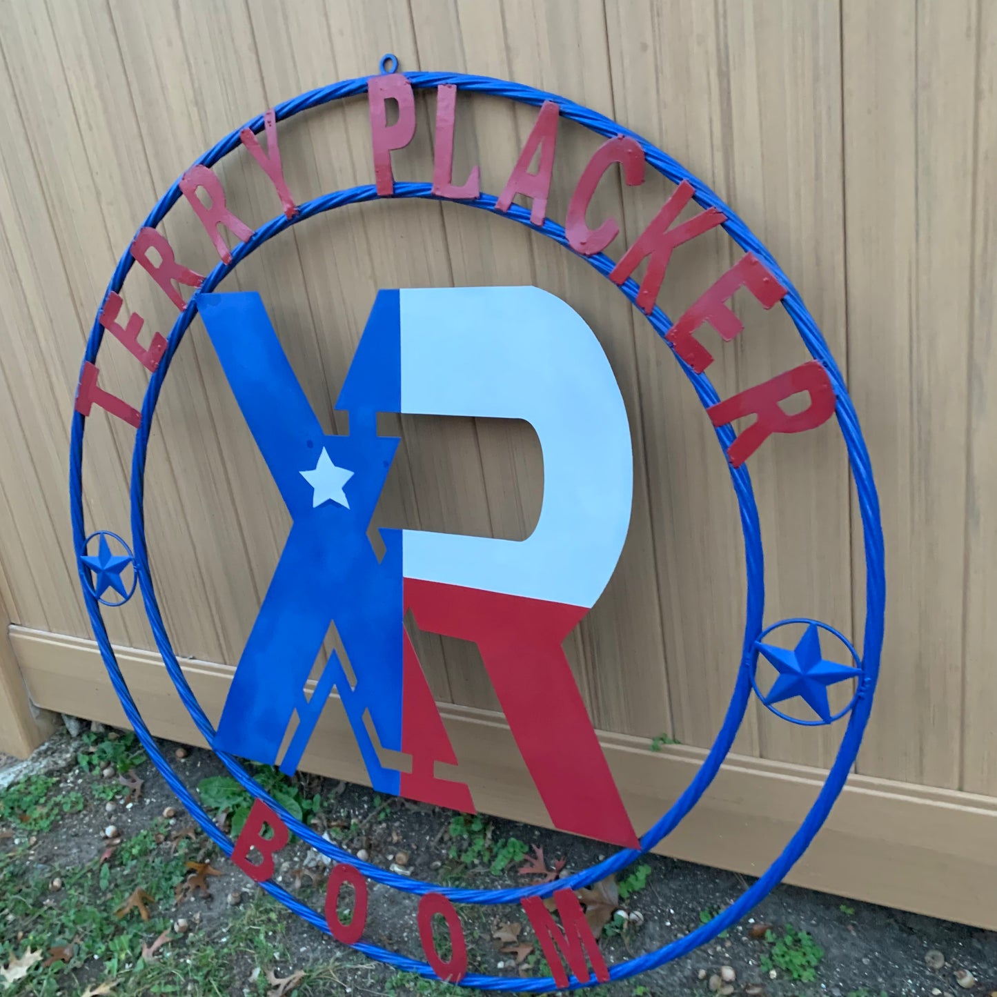 #EH11299 CUSTOM NAME XR ROOFING STYLE SIGN RED,WHITE & BLUE TEXAS FLAG LOGO HANDMADE