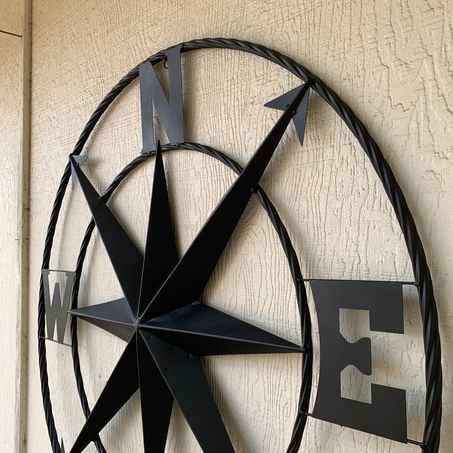 36" COMPASS RUSTIC BLACK METAL SIGN WALL ART WESTERN HOME DECOR HANDMADE NEW