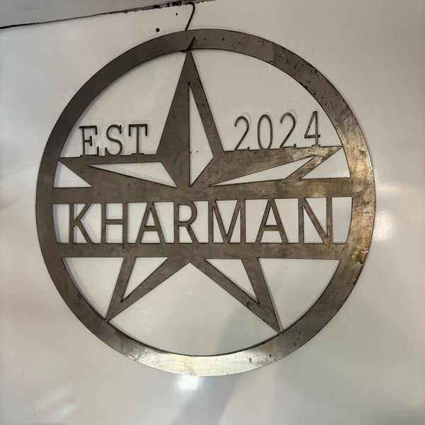 30" KHARMAN CUSTOM NAME SIGN LASERCUT CUSTOM METAL VINTAGE CRAFT SIGN WITH TWISTED ROPE RING WESTERN HOME DECOR HANDMADE NEW