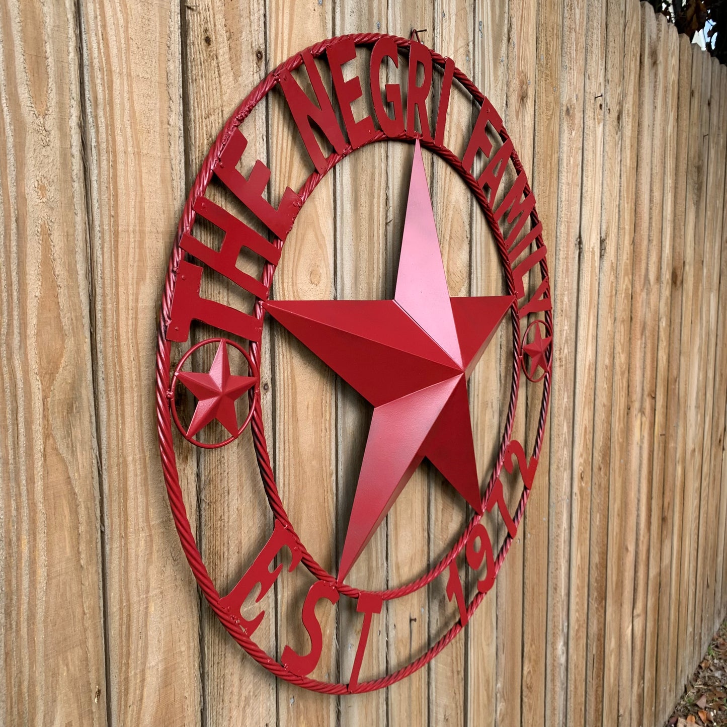 NEGRI FAMILY STYLE YOUR CUSTOM NAME STAR BARN STAR METAL LONE STAR WESTERN HOME DECOR RUSTIC BURGUNDY RED HANDMADE 24",32",36",50"