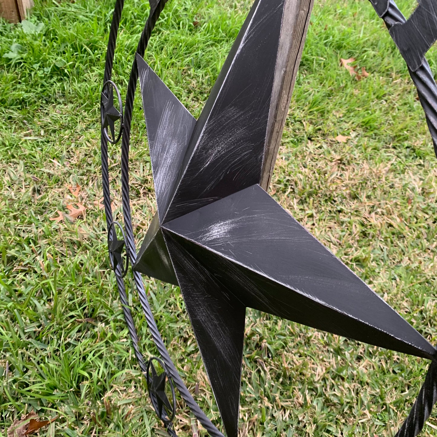 TEXAS BLACK DISTRESSED STAR TWO TONE TEXTURE BARN STAR METAL LONESTAR TWISTED ROPE RING WESTERN HOME DECOR HANDMADE NEW