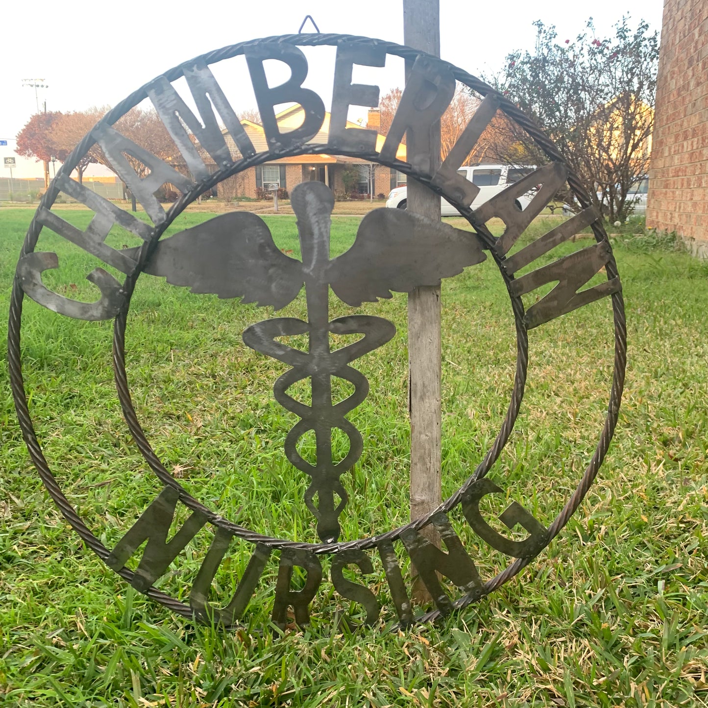 CUSTOM NAME CHAMBERLAIN NURSING STYLE TWISTIED RING BARN RUSTIC BRONZE METAL SIGN WESTERN HOME DECOR HANDMADE 24",32",36"