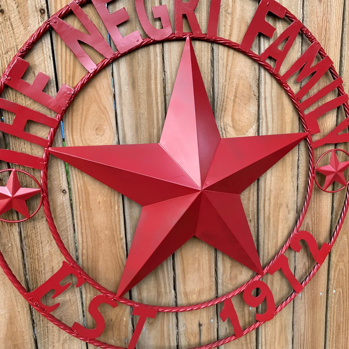 NEGRI FAMILY STYLE YOUR CUSTOM NAME STAR BARN STAR METAL LONE STAR WESTERN HOME DECOR RUSTIC BURGUNDY RED HANDMADE 24",32",36",50"