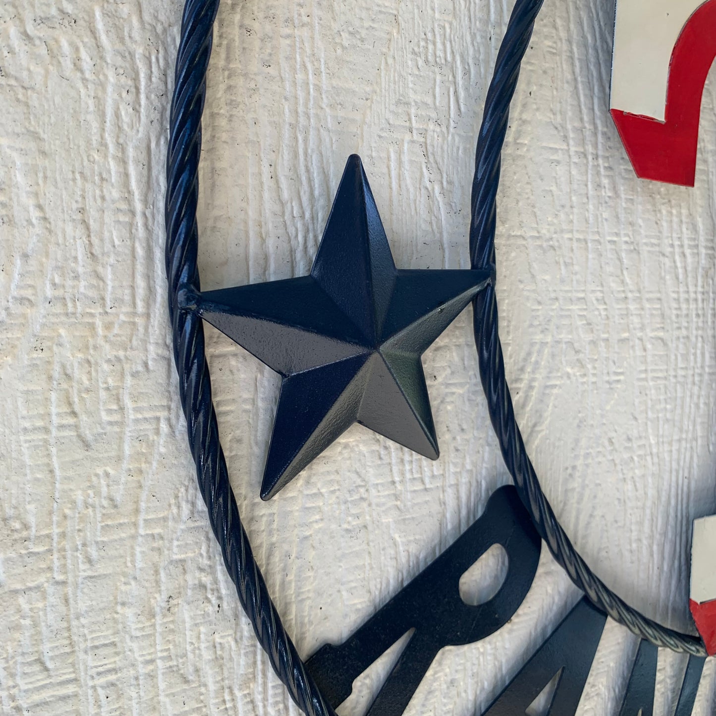12", 18", 24", 32" TEXAS RANGERS BARN CUSTOM METAL VINTAGE CRAFT SIGN TEAM  WHITE & RED & NAVY BLUE RING & STAR HANDMADE