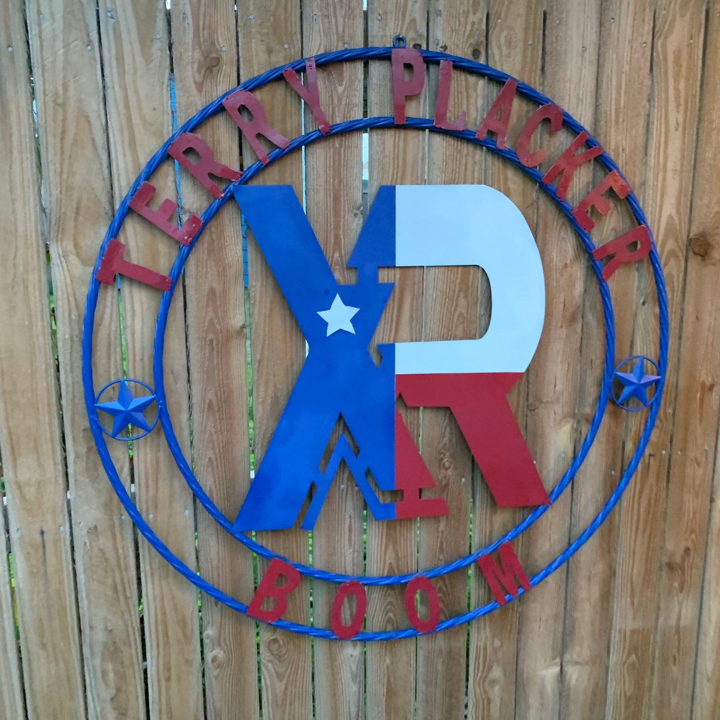 #EH11299 CUSTOM NAME XR ROOFING STYLE SIGN RED,WHITE & BLUE TEXAS FLAG LOGO HANDMADE
