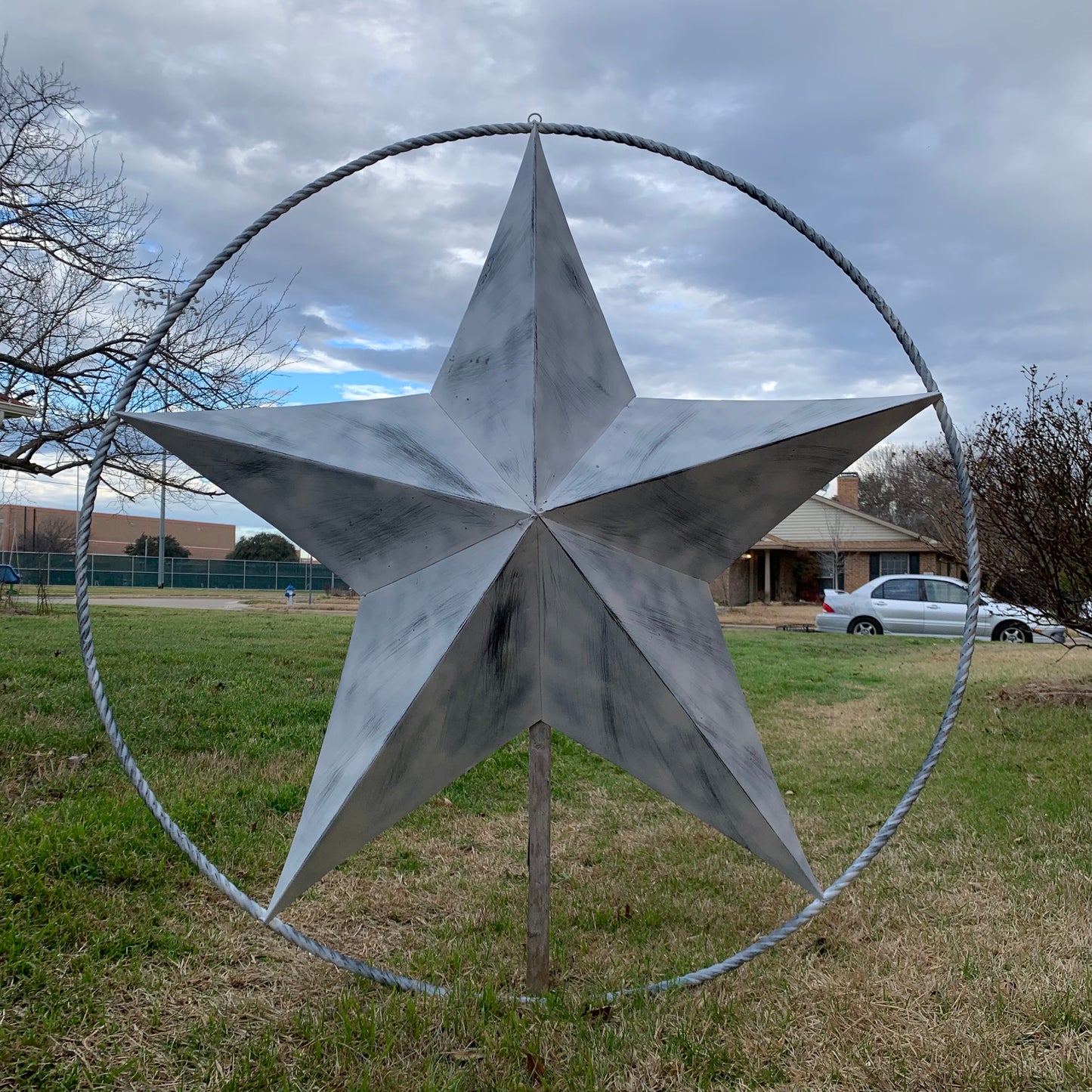 5 FOOT WHITE DISTRESSED STAR TWO TONE TEXTURE BARN STAR METAL LONESTAR TWISTED ROPE RING WESTERN HOME DECOR HANDMADE NEW