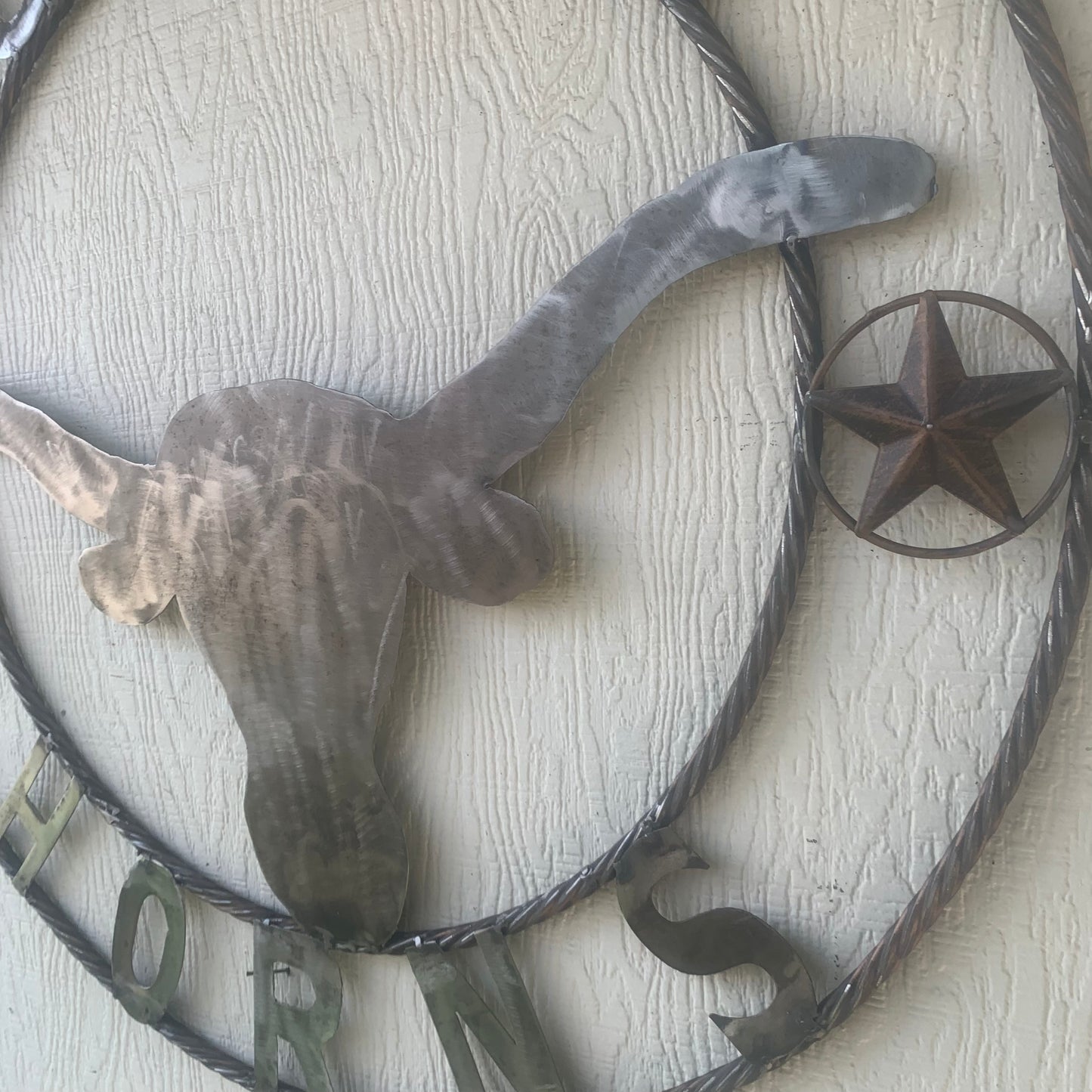 HOOKEM HORNS & LONE STAR TEXAS LONGHORNS HOOK EM RAW METAL UNPAINTED CUSTOM VINTAGE CRAFT WALL ART TEAM SIGN HANDMADE