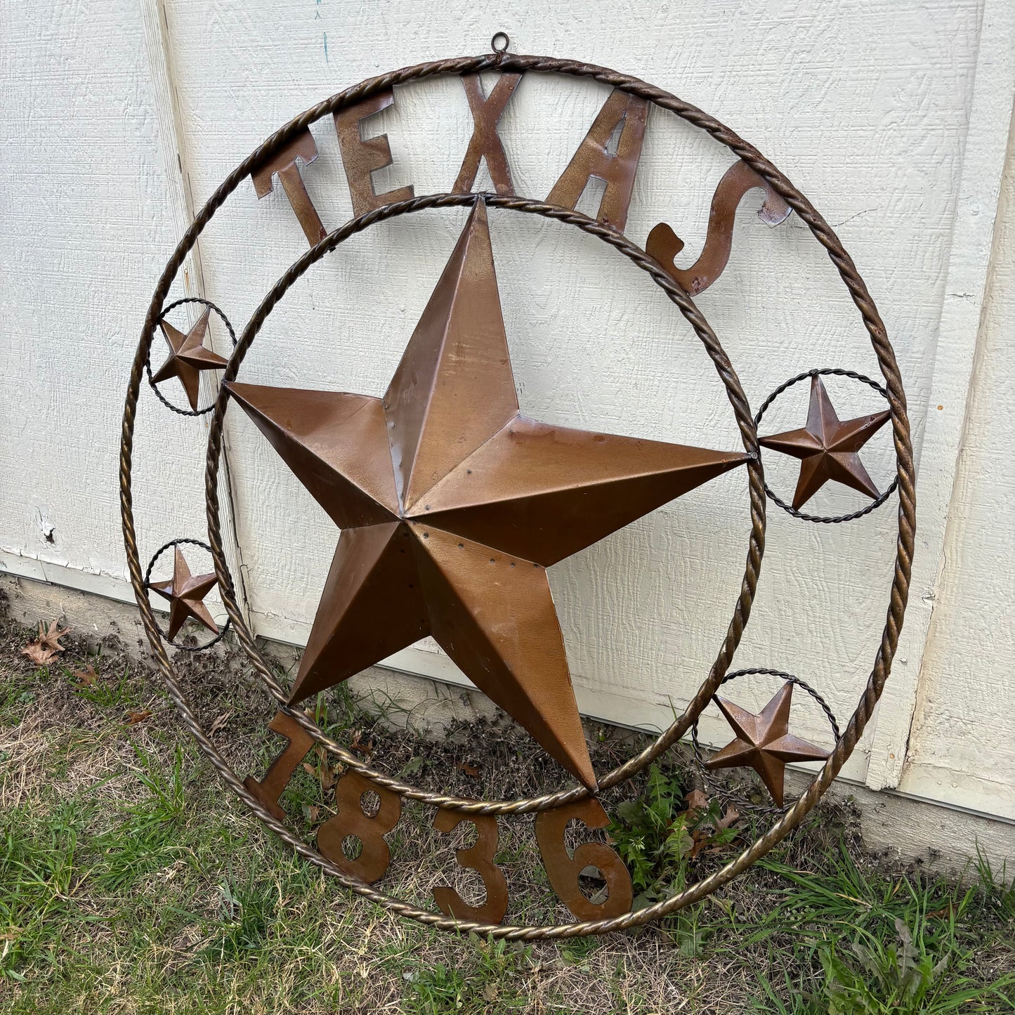 TEXAS 1836 GIANT NATURAL RUSTIC SEALED UNPAINTED LARGE OVERSIZE METAL LONESTAR GENUINE RUST PATINA LONE STAR TWISTED ROPE RING 4,5,6 FOOT