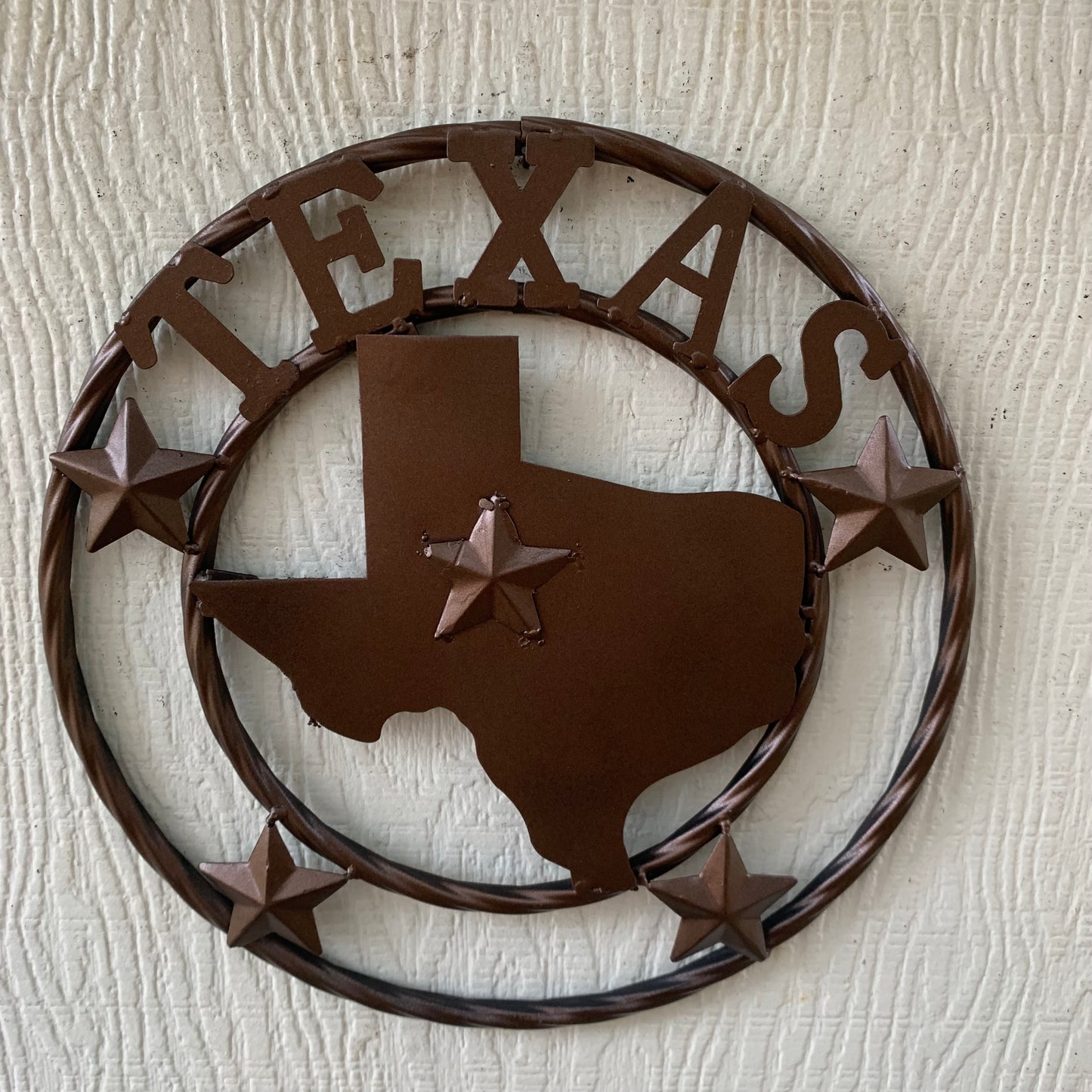 12" STATE OF TEXAS MAP RUSTIC BRONZE TWISTED RING METAL SIGN WESTERN HOME DECOR HANDMADE NEW
