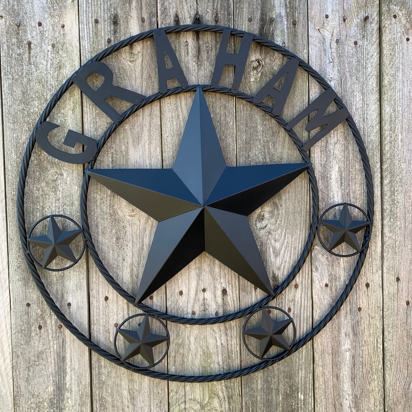 GRAHAM STYLE YOUR CUSTOM NAME STAR BARN STAR METAL LONE STAR WESTERN HOME DECOR RUSTIC BLACK HANDMADE 24",32",36",50"