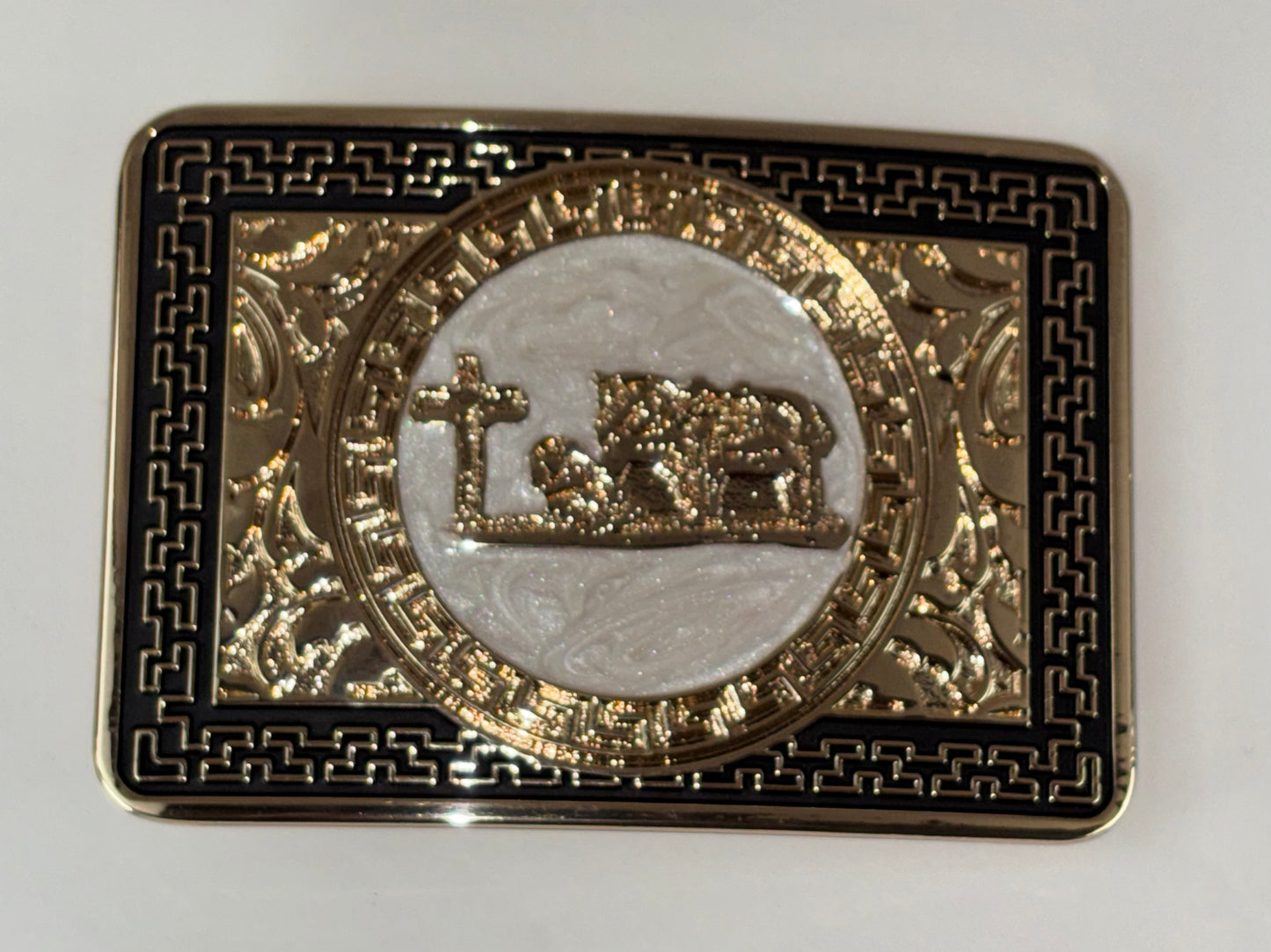 COWBOY PRAYER BELT BUCKLE GOLD WESTERN METAL BUCKLE FASHION ART 4.5" X 3.5"  #EH13230