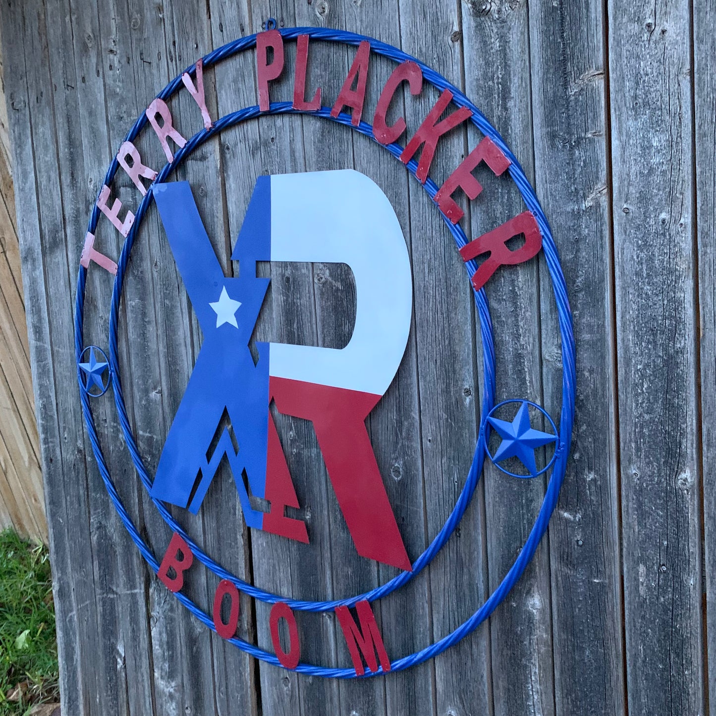 #EH11299 CUSTOM NAME XR ROOFING STYLE SIGN RED,WHITE & BLUE TEXAS FLAG LOGO HANDMADE