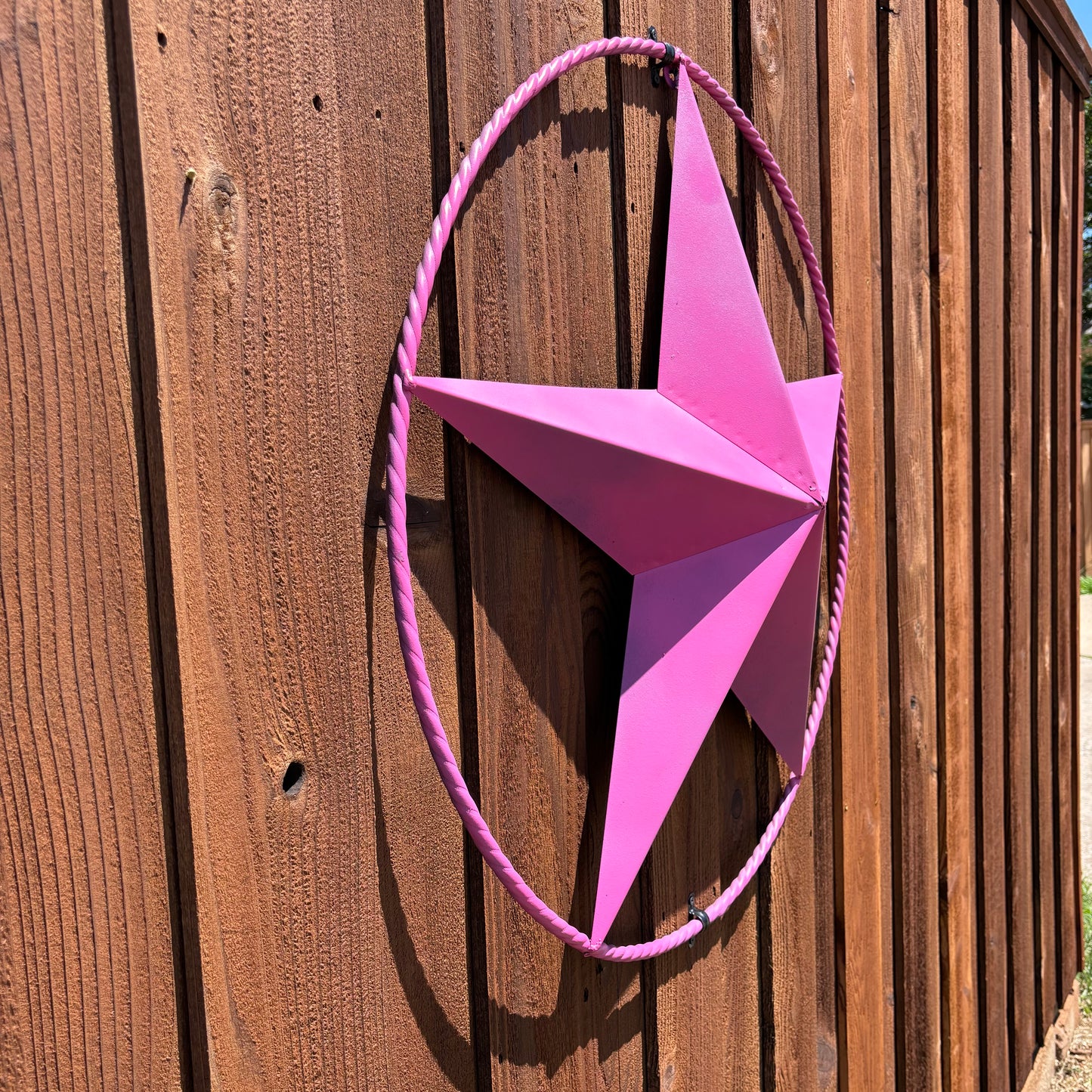 PINK STAR BARN METAL LONE STAR TWISTED ROPE RING WESTERN HOME DECOR HANDMADE 12",24",36"