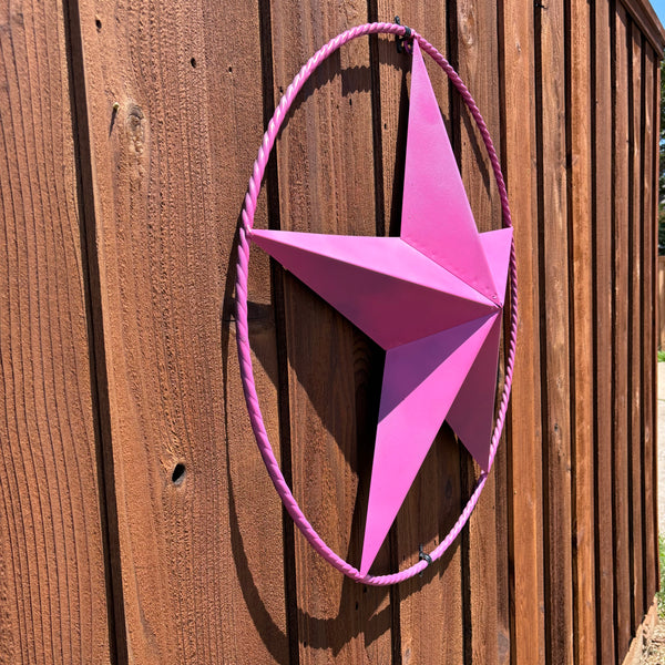 PINK STAR BARN METAL LONE STAR TWISTED ROPE RING WESTERN HOME DECOR HANDMADE 12",24",36"