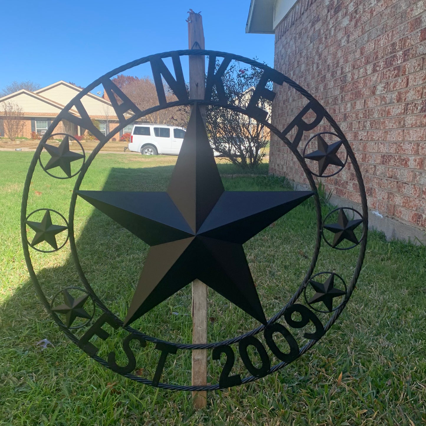 YANKER STYLE CUSTOM NAME STAR BARN METAL STAR 3d TWISTED ROPE RING WESTERN HOME DECOR RUSTIC BLACK HANDMADE 24",32",36",50"