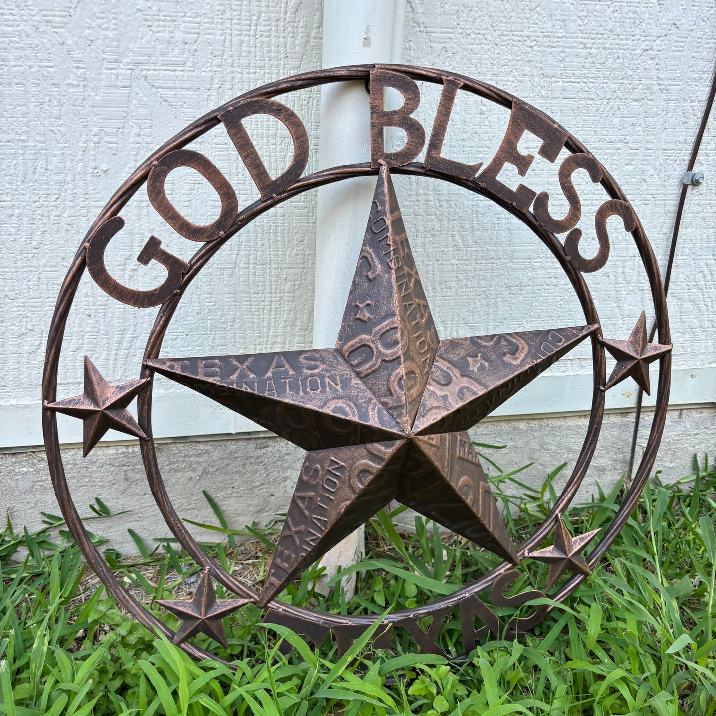 GOD BLESS TEXAS LICENSE PLATE EMBOSSED STAR BARN STAR METAL LONE STAR WESTERN HOME DECOR HANDMADE