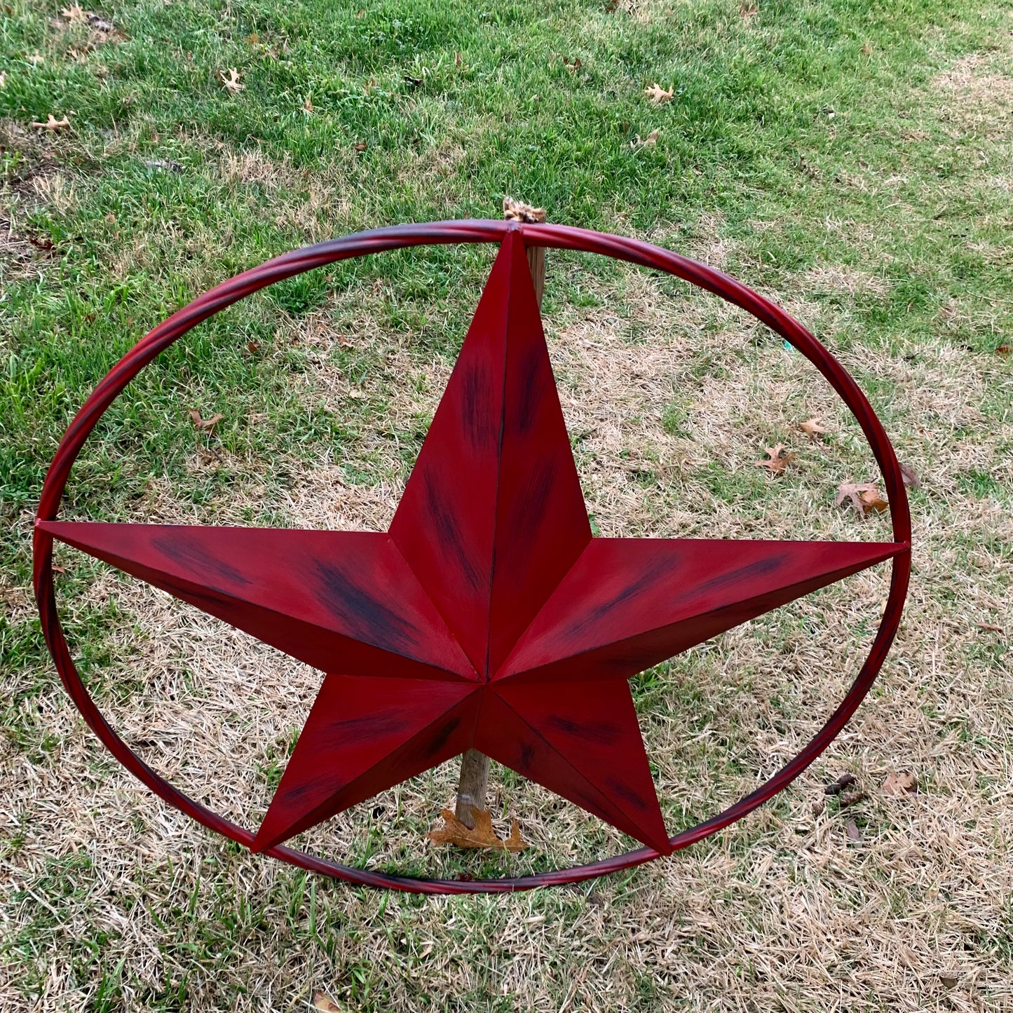 RED DISTRESSED STAR TWO TONE TEXTURE BARN STAR METAL LONESTAR TWISTED ROPE RING WESTERN HOME DECOR HANDMADE NEW #EH12958