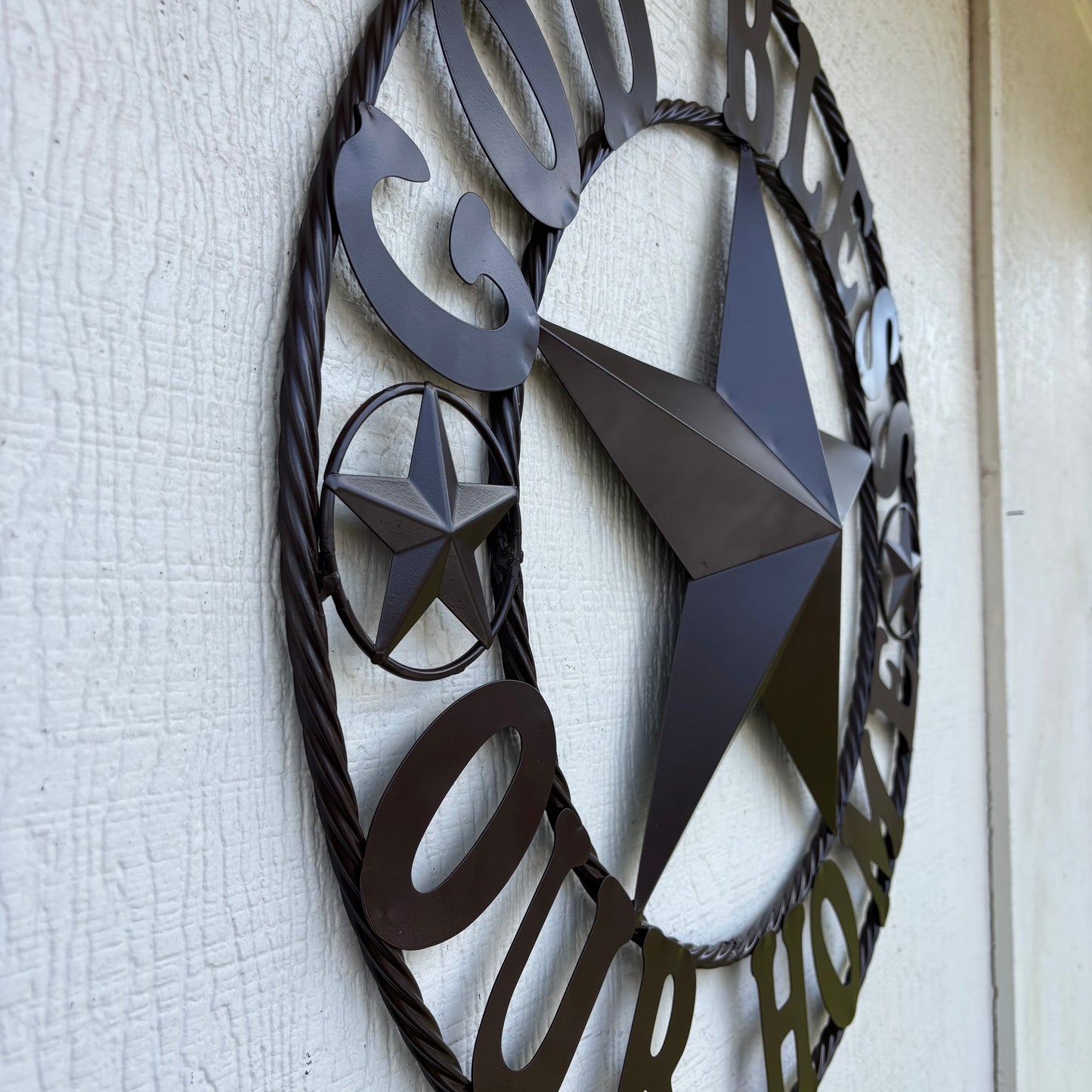 GOD BLESS OUR HOME BLACK BARN STAR METAL LONE STAR TWISTED ROPE RING WESTERN HOME DECOR HANDMADE #EH10941