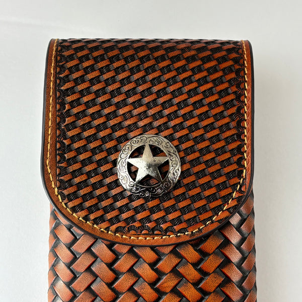 7" LONE STAR LEATHER HOLSTER TAN BROWN STAR POUCH EXTRA LARGE  BELT LOOP CELL PHONE CASE UNIVERSAL OVERSIZE #EH12702