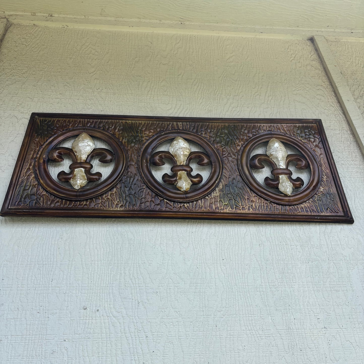 36" FLEUR DE LIS GOLD BROWN RECTANGLE WALL ART WESTERN METAL ART HANDMADE #EH13330