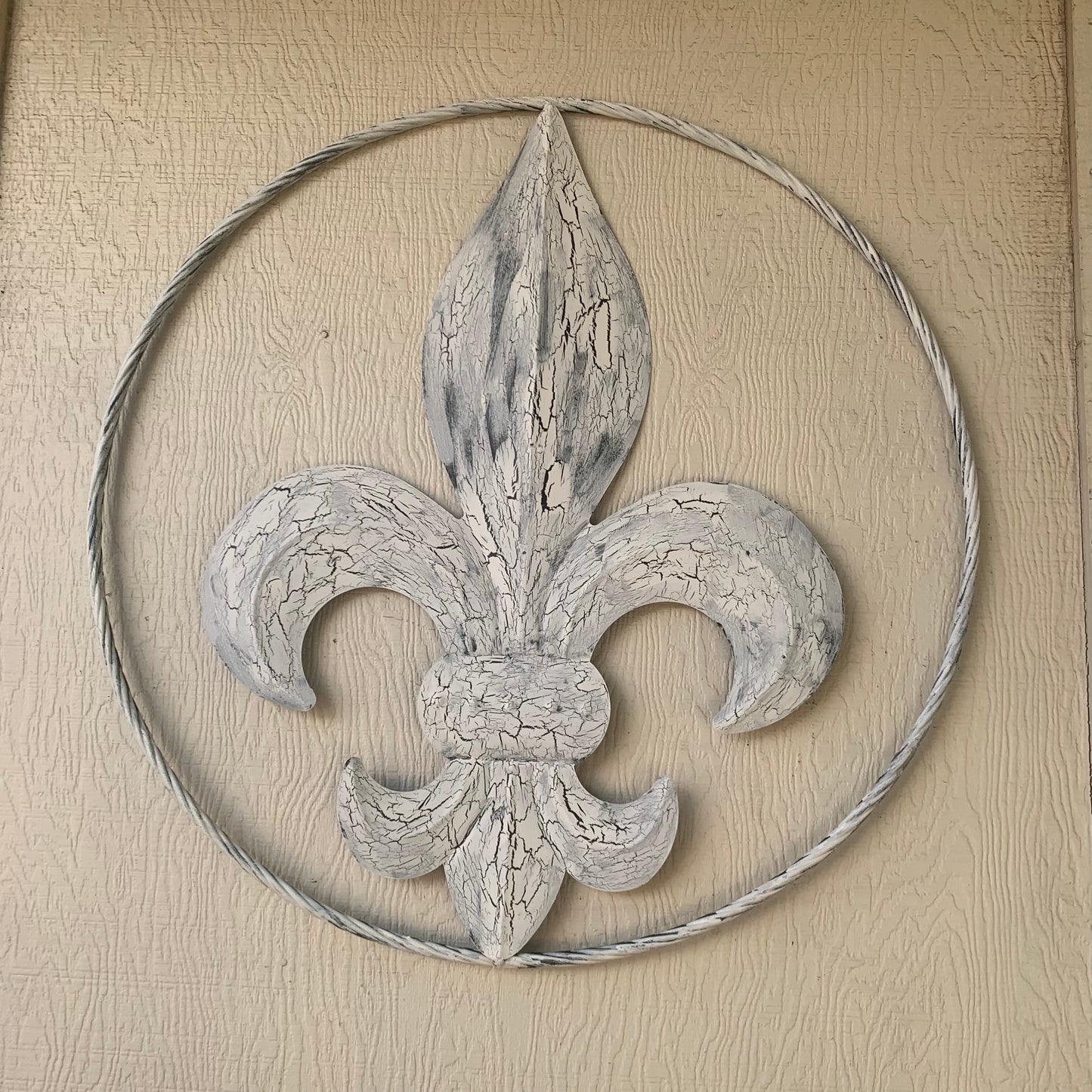24",36" FLEUR DE LIS METAL CRACKLE WHITE WESTERN HOME DECOR HANDMADE WALL ART NEW #EH10149
