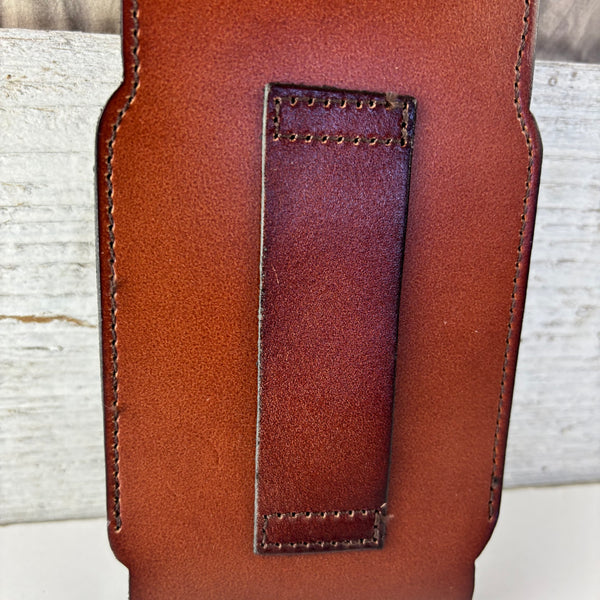 7" COWBOY PRAYER  LEATHER HOLSTER BROWN POUCH EXTRA LARGE  BELT LOOP CELL PHONE CASE UNIVERSAL OVERSIZE