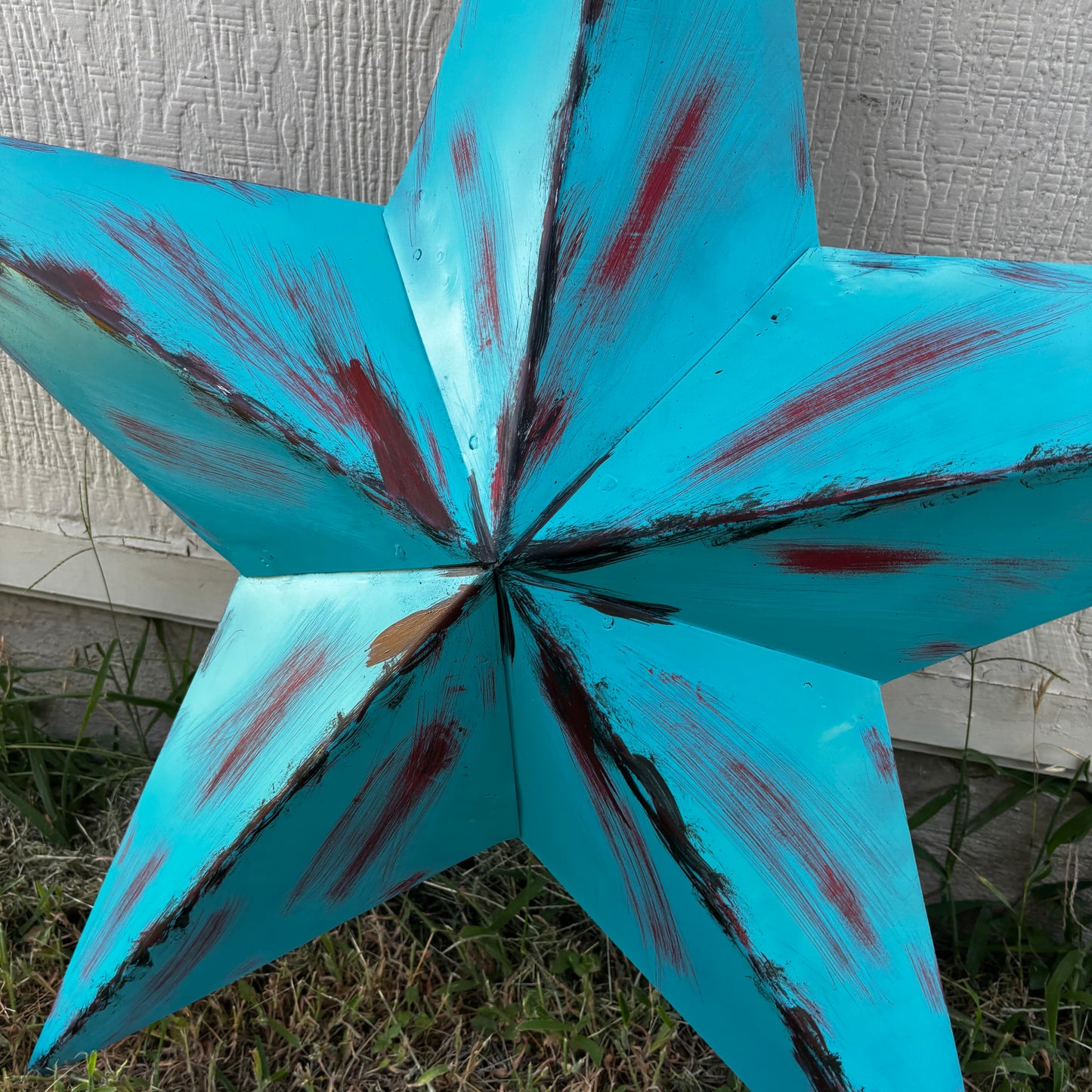TURQUOISE DISTRESSED TWO TONE BARN STAR METAL ART WESTERN HOME DECOR HANDMADE