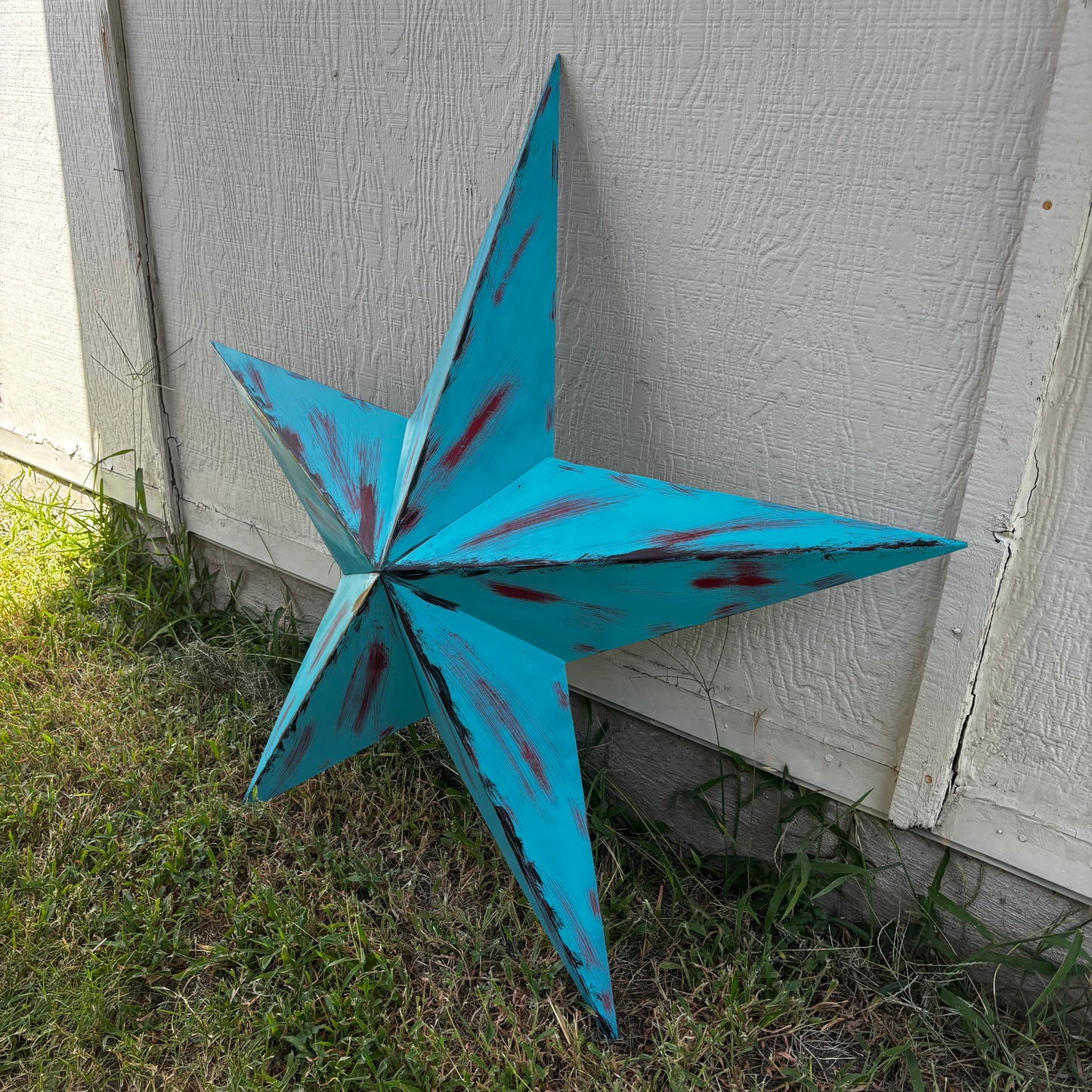 TURQUOISE DISTRESSED TWO TONE BARN STAR METAL ART WESTERN HOME DECOR HANDMADE