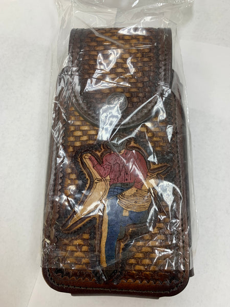 #EH11708 ROPING COWBOY LEATHER 7" POUCH EXTRA LARGE BELT LOOP CELL PHONE CASE UNIVERSAL OVERSIZE WESTERN LEATHER ART HANDMADE NEW