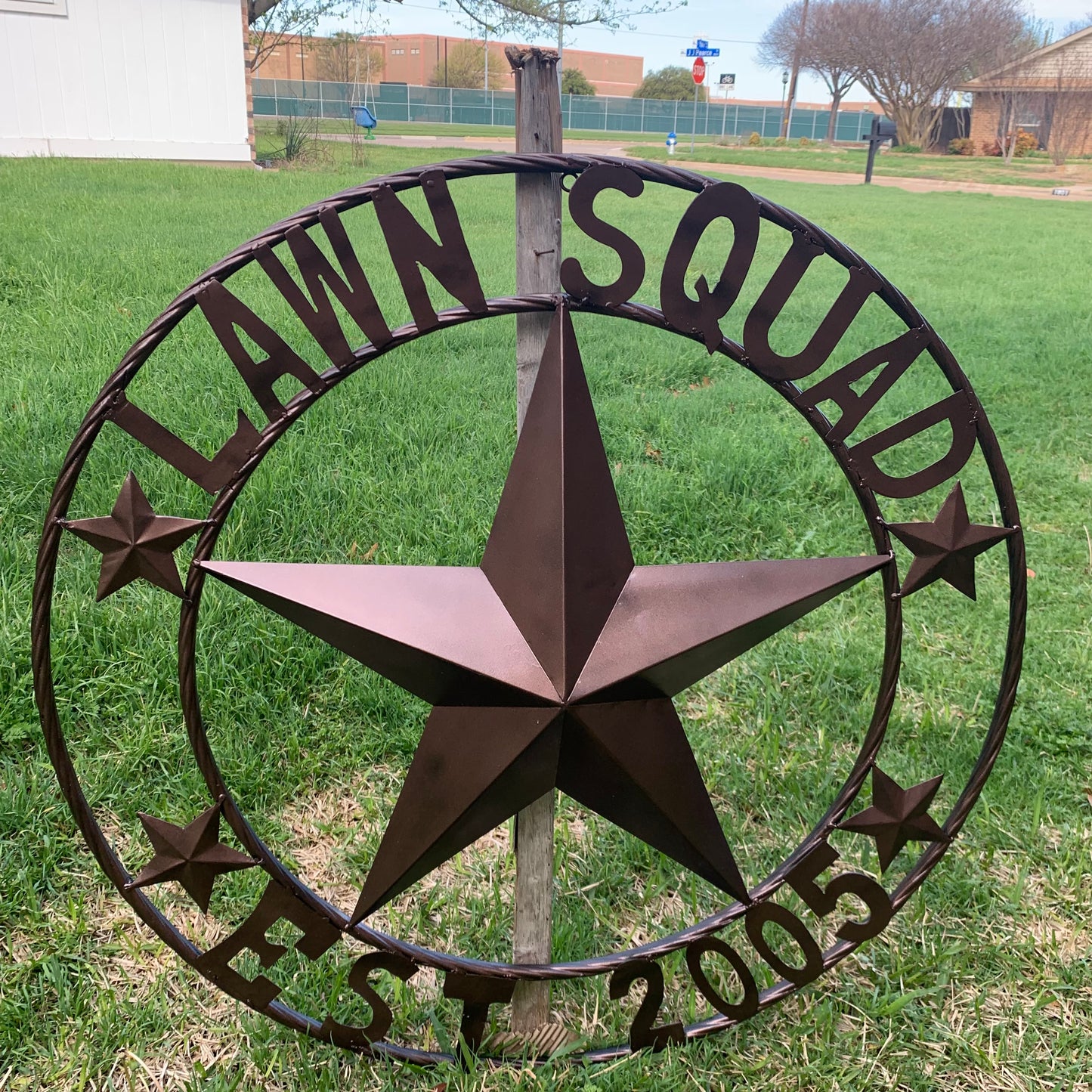 LAWN SQUAD STYLE CUSTOM BARN STAR NAME YOUR CUSTOM NAME STAR METAL NAME BARN STAR WITH TWISTED ROPE RING DESIGN METAL WALL 3d STAR ART WESTERN HOME DECOR RUSTIC BRONZE NEW