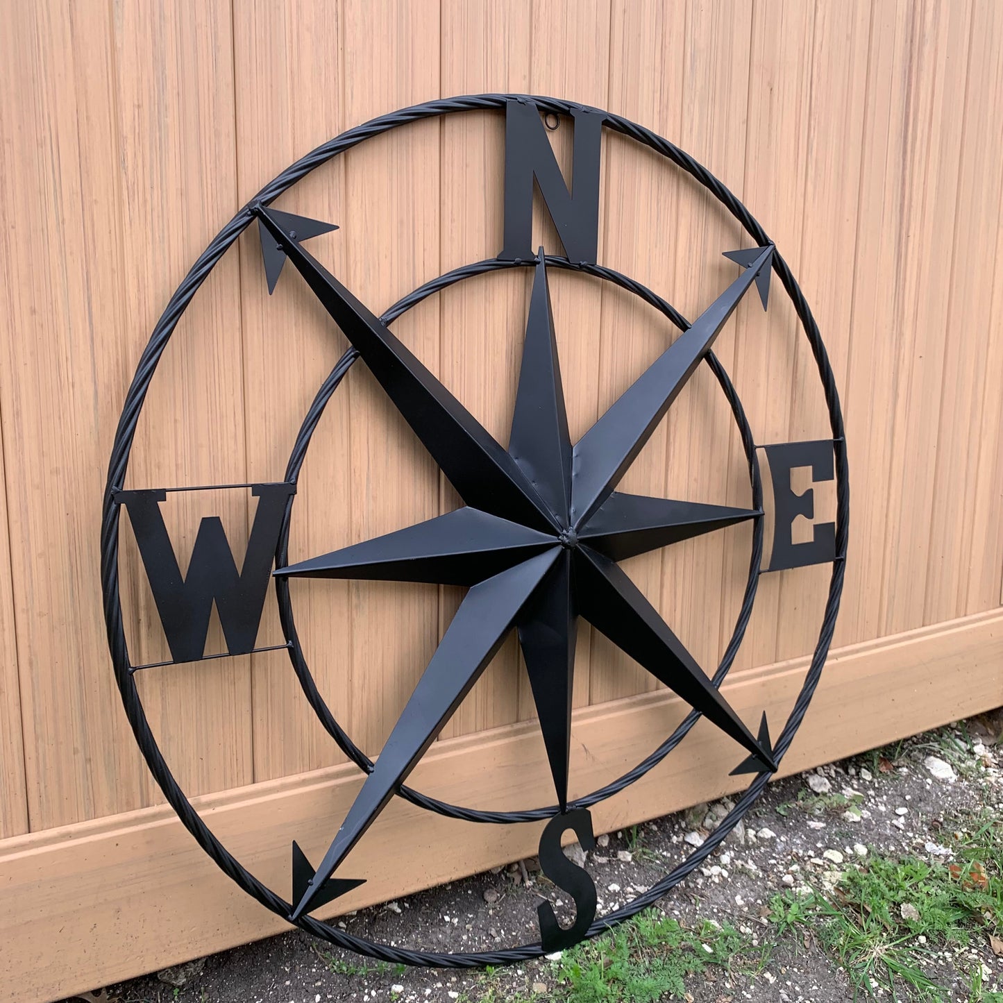 36" COMPASS RUSTIC BLACK METAL SIGN WALL ART WESTERN HOME DECOR HANDMADE NEW