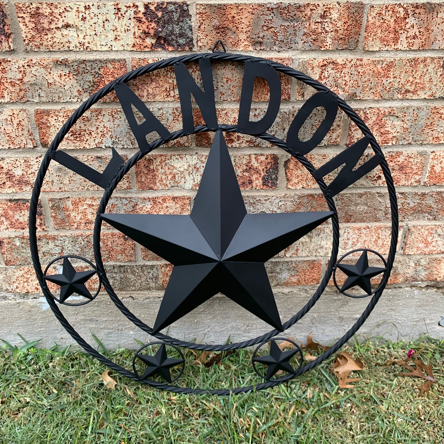 LANDON STYLE CUSTOM NAME STAR BARN METAL STAR 3d TWISTED ROPE RING WESTERN HOME DECOR RUSTIC BLACK HANDMADE 24",32",36",50"